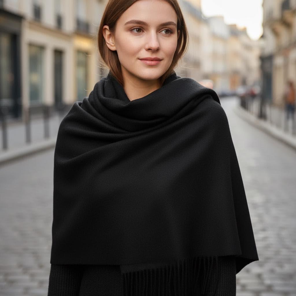 Black Blanket Shawl - Thick Wide Scarf - Pashmina Super Soft Wrap