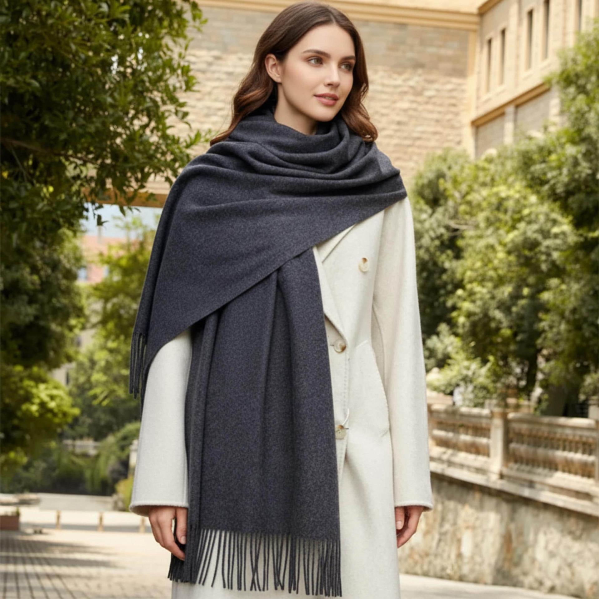 Grey Blanket Shawl - Thick Wide Scarf - Pashmina Super Soft Wrap