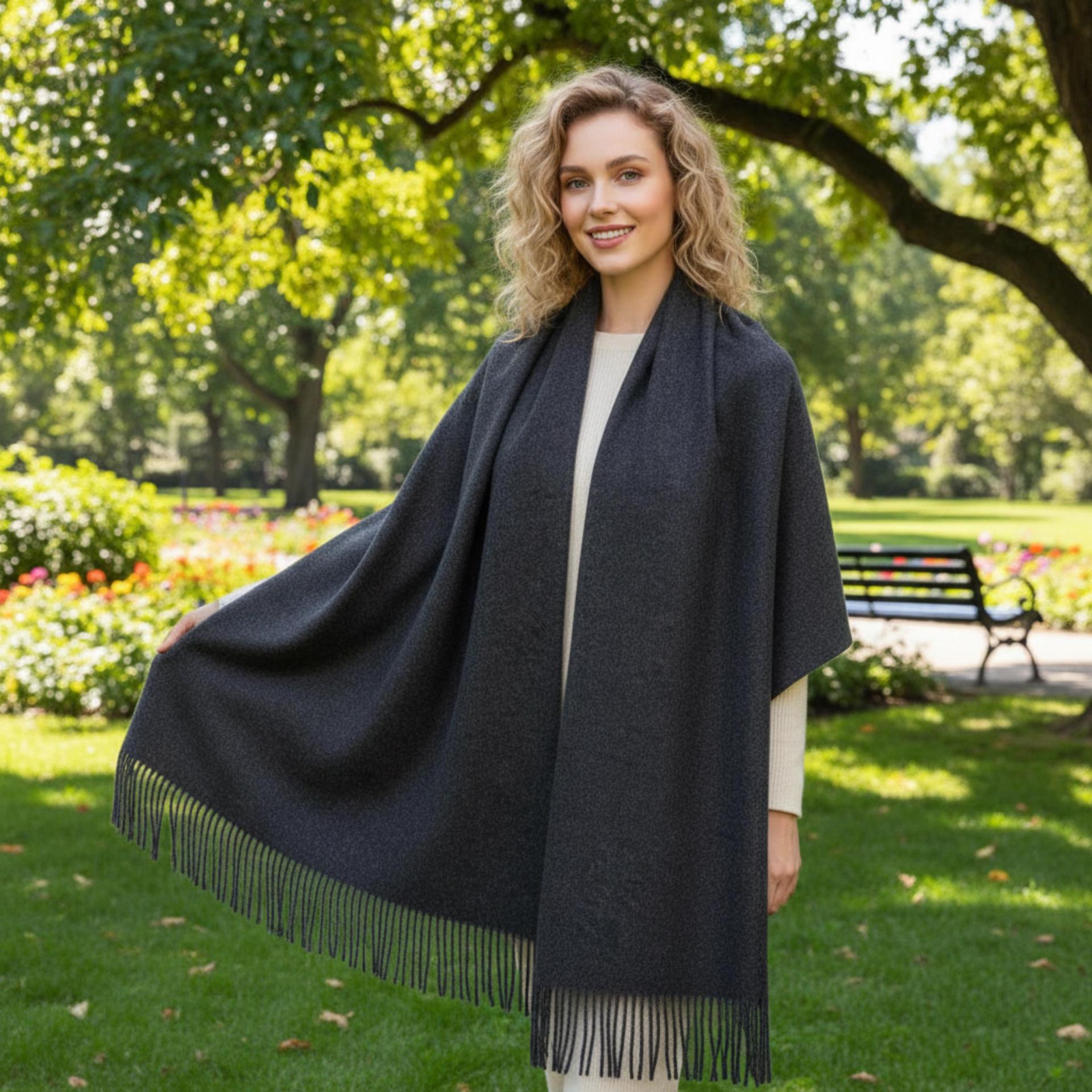 Grey Blanket Shawl - Thick Wide Scarf - Pashmina Super Soft Wrap
