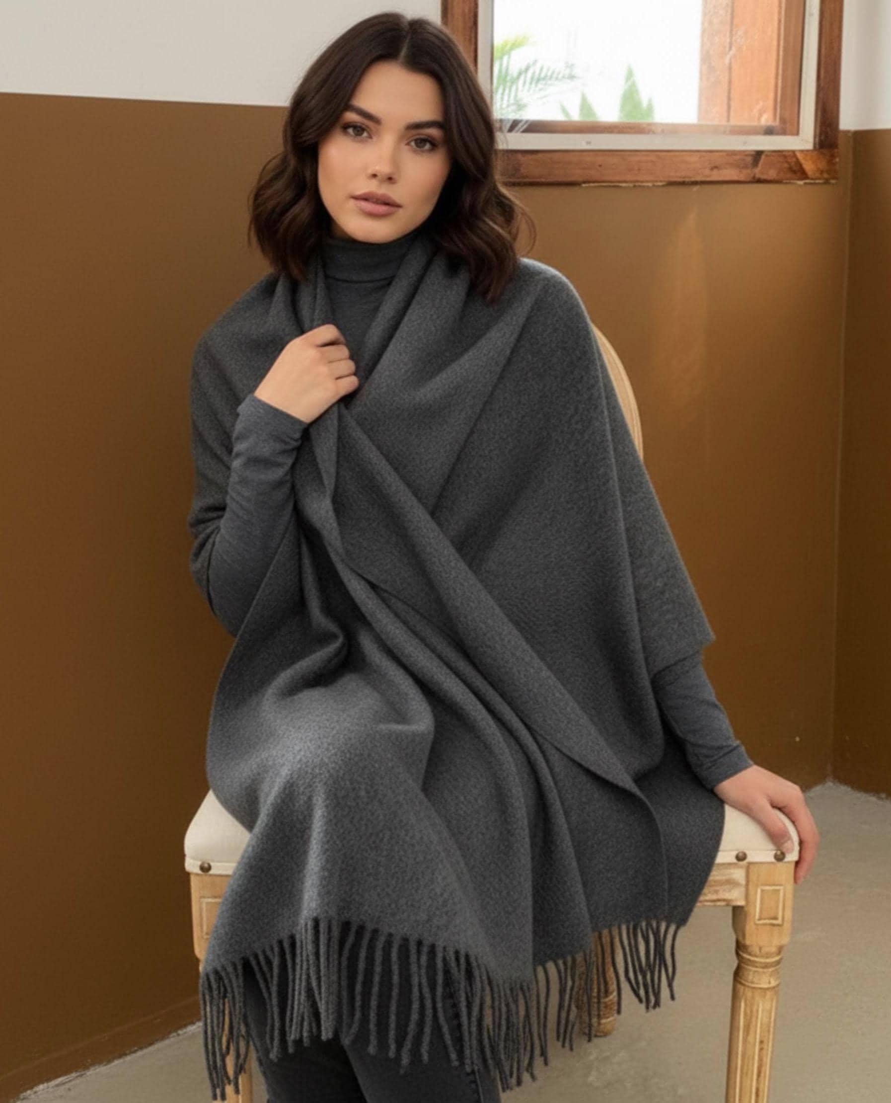 Grey Blanket Shawl - Thick Wide Scarf - Pashmina Super Soft Wrap