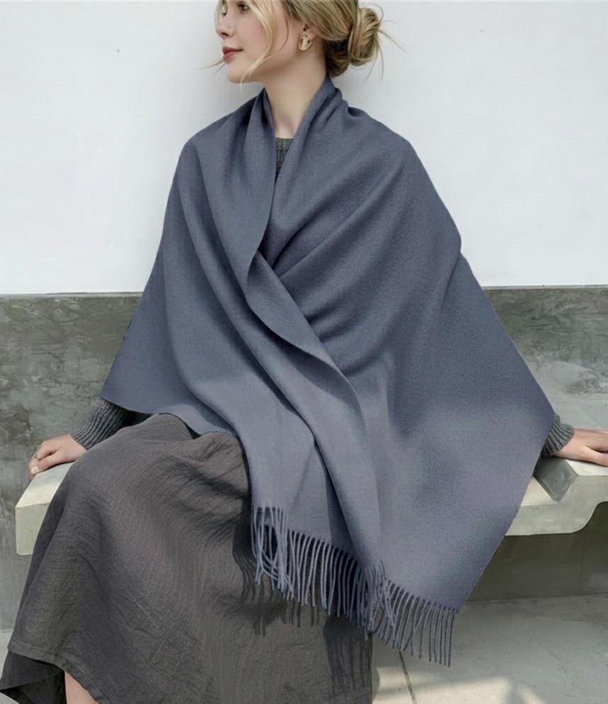 Heather Navy Blanket Shawl - Thick Wide Scarf - Pashmina Super Soft Wrap