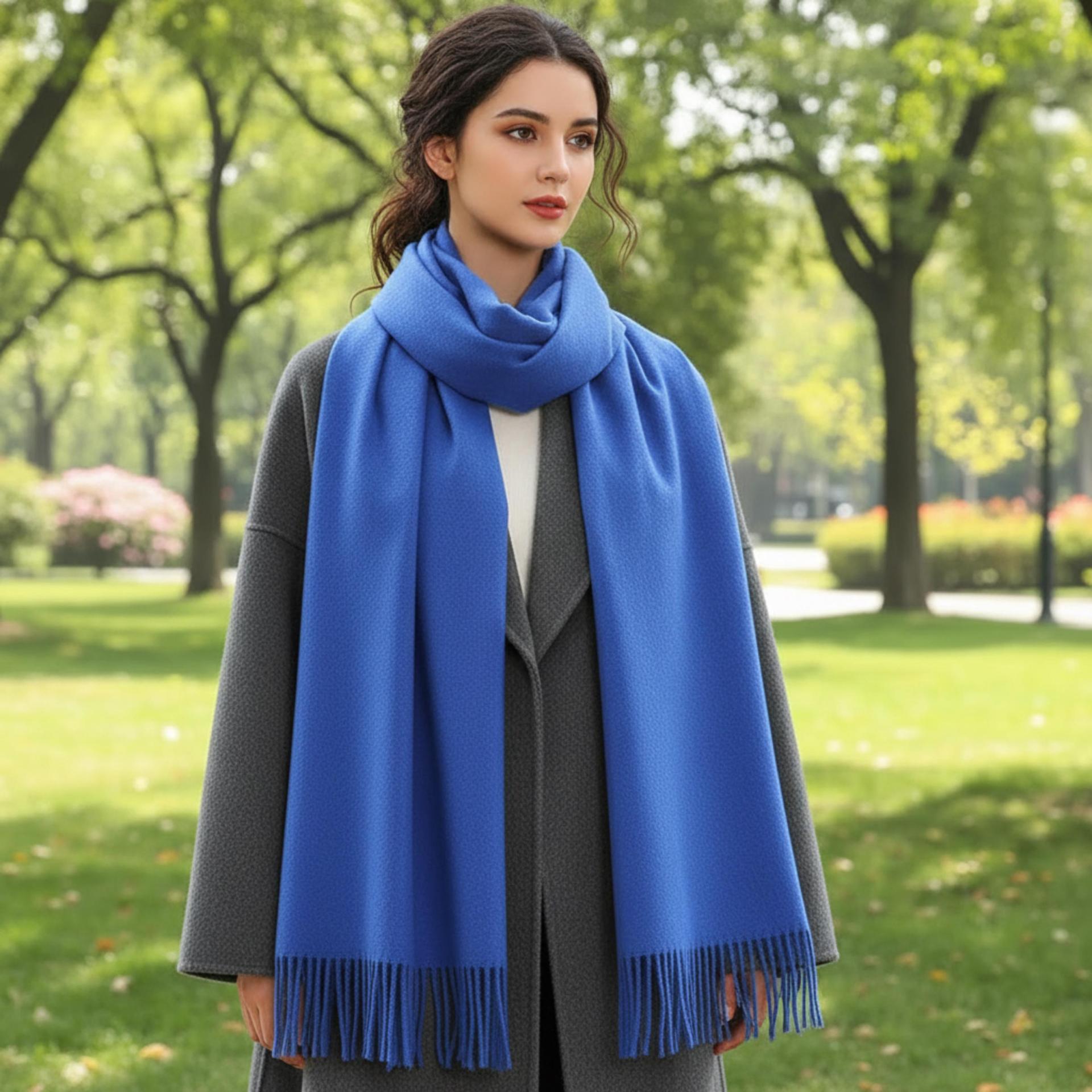 Blue Blanket Shawl - Thick Wide Scarf - Pashmina Super Soft Wrap