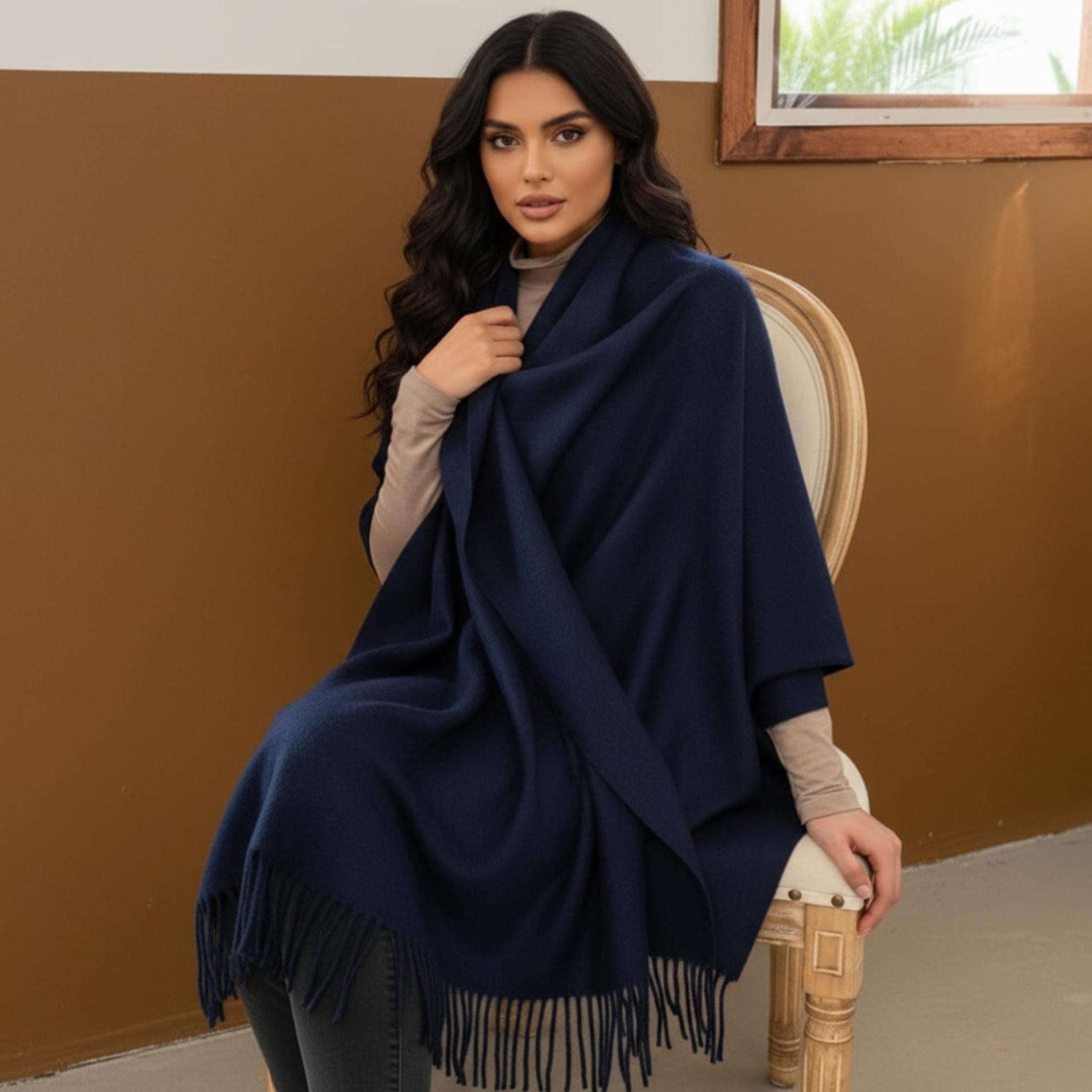 Navy Blue Blanket Shawl - Thick Wide Scarf - Pashmina Super Soft Wrap