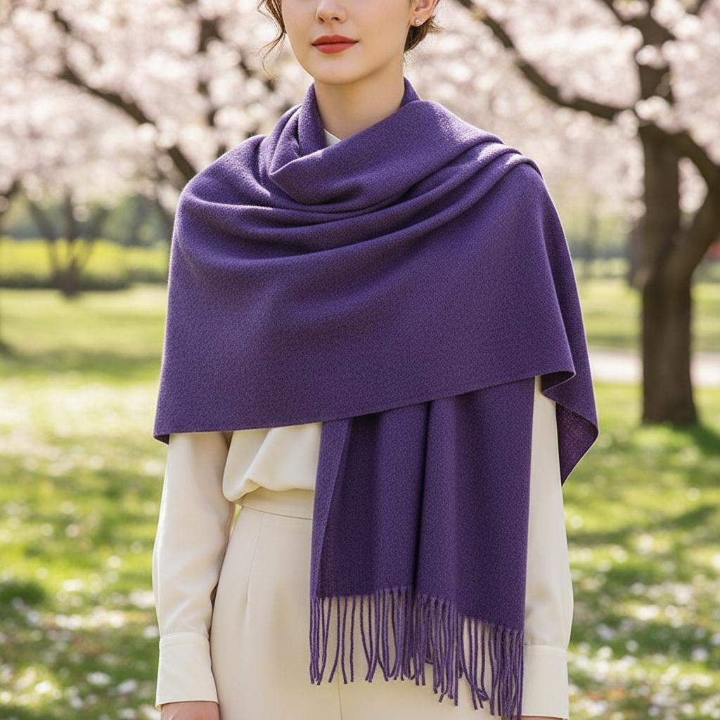 Purple Blanket Shawl - Thick Cashmere Wool Blend - Super Soft Wrap