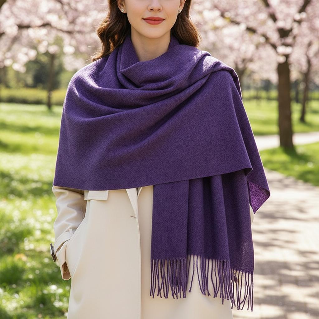 Purple Blanket Shawl - Thick Cashmere Wool Blend - Super Soft Wrap