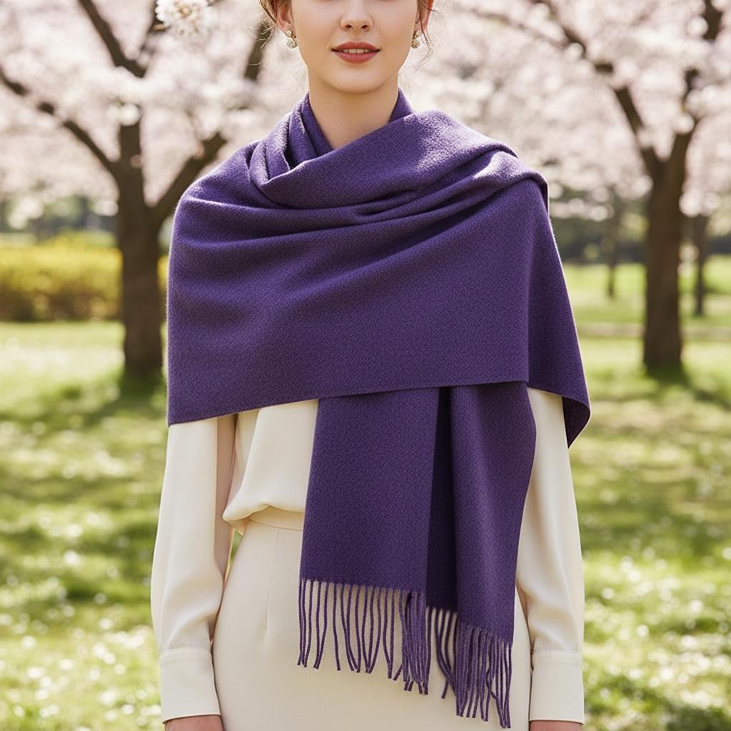 Purple Blanket Shawl - Thick Cashmere Wool Blend - Super Soft Wrap