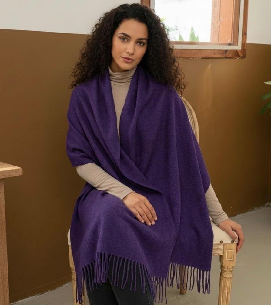 Purple Blanket Shawl - Thick Cashmere Wool Blend - Super Soft Wrap