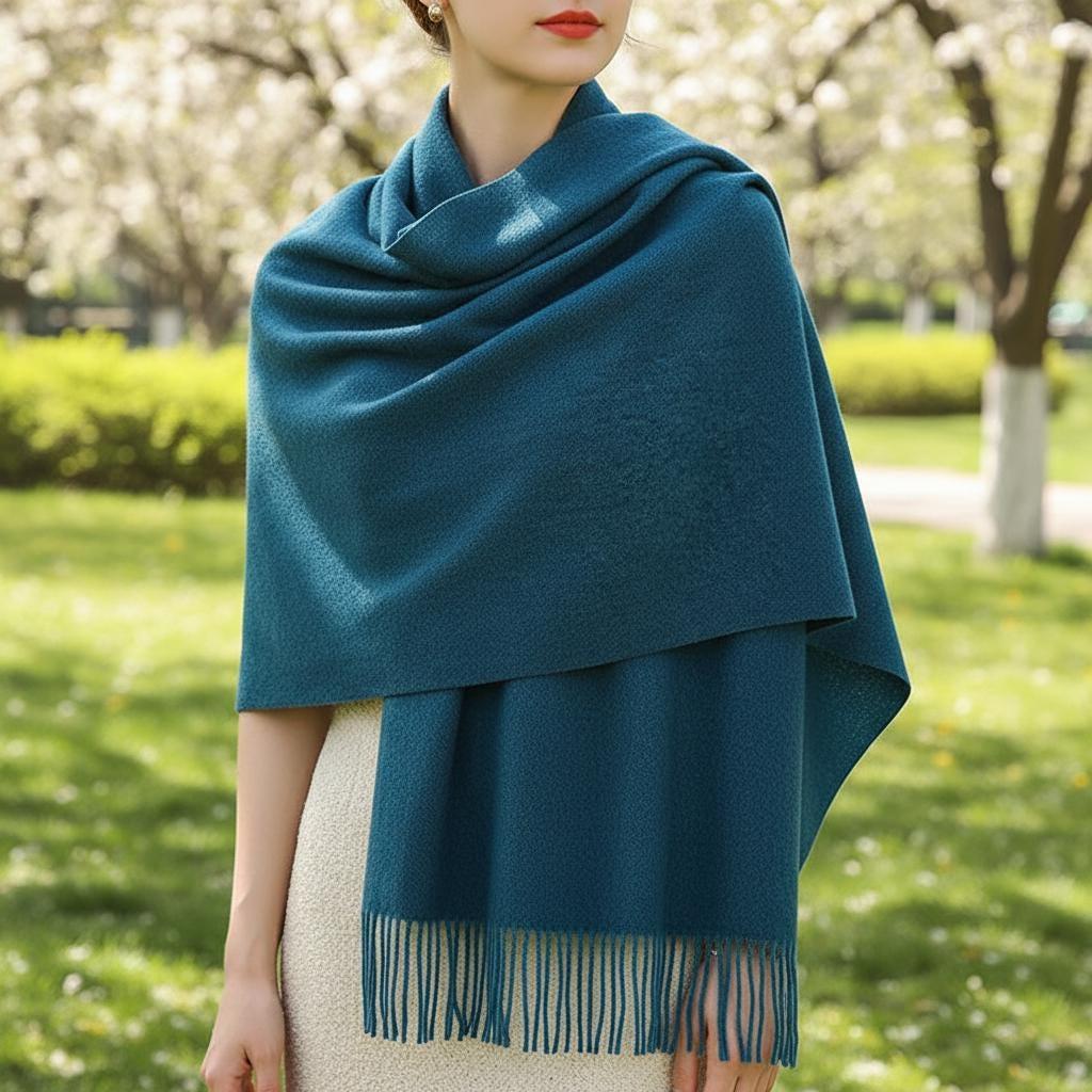 Teal Blanket Shawl - Thick Cashmere Wool Blend - Super Soft Wrap