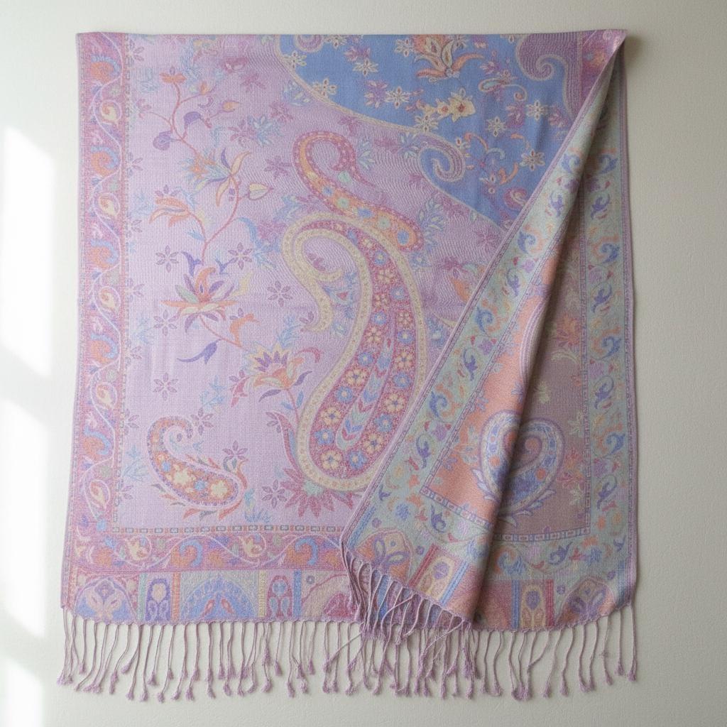 Reversible Soft Pashmina Shawl & Scarf for Women, Jacquard Brocade, Shawl, Sarong or Head Wraps