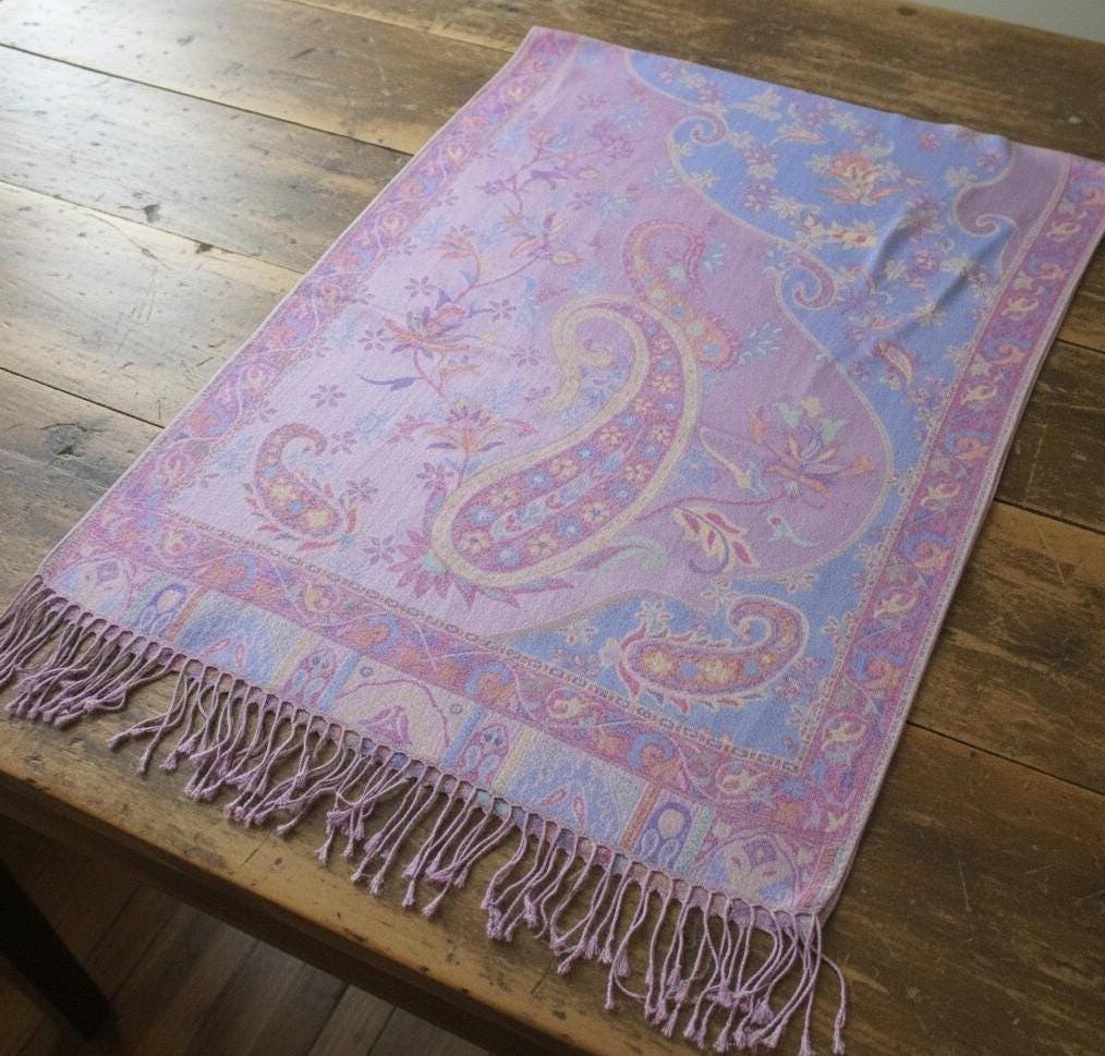 Reversible Soft Pashmina Shawl & Scarf for Women, Jacquard Brocade, Shawl, Sarong or Head Wraps