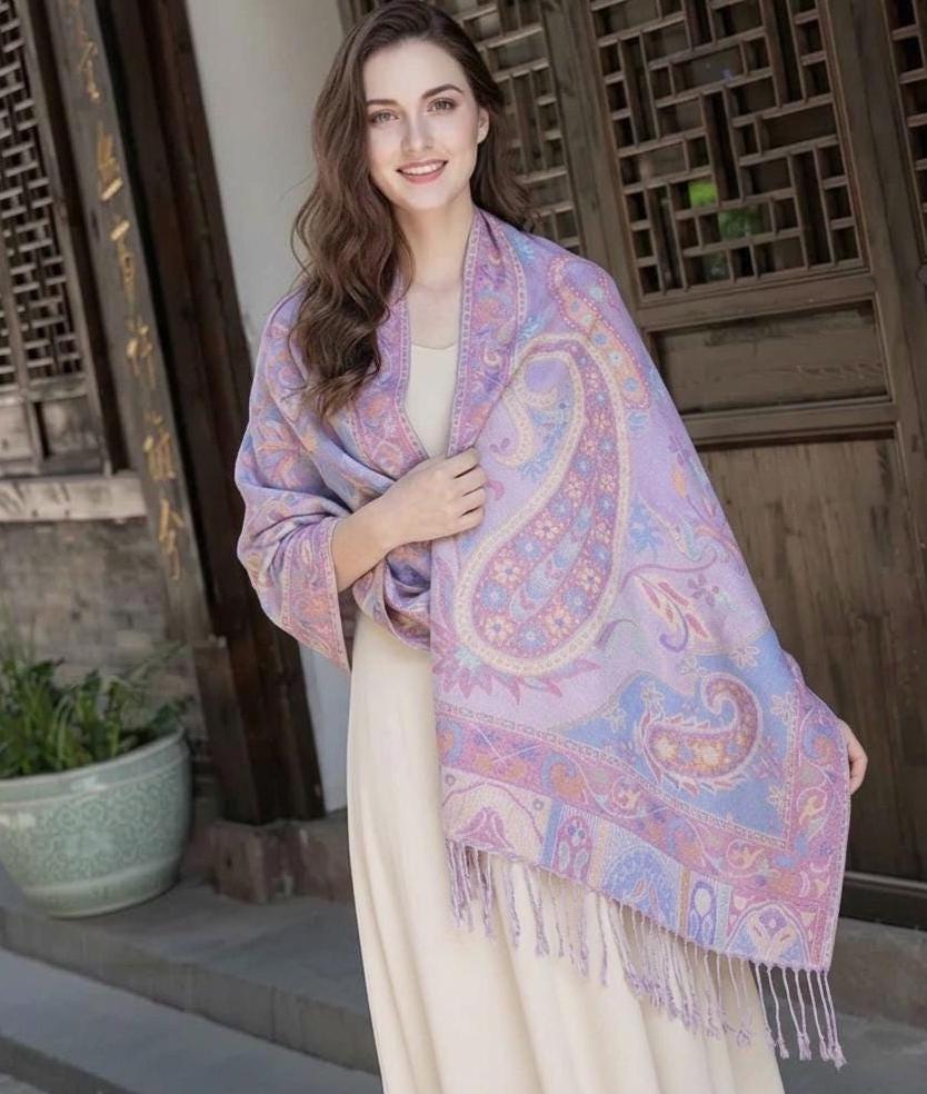 Reversible Soft Pashmina Shawl & Scarf for Women, Jacquard Brocade, Shawl, Sarong or Head Wraps
