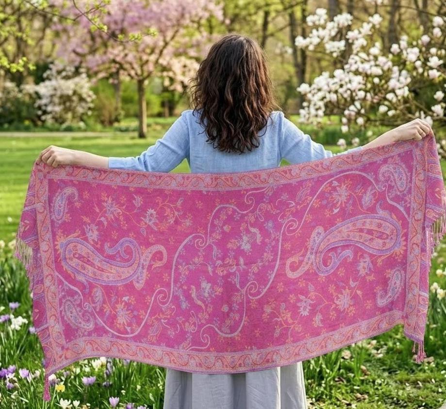 Reversible Soft Pashmina Shawl & Scarf for Women, Jacquard Brocade, Shawl, Sarong or Head Wraps