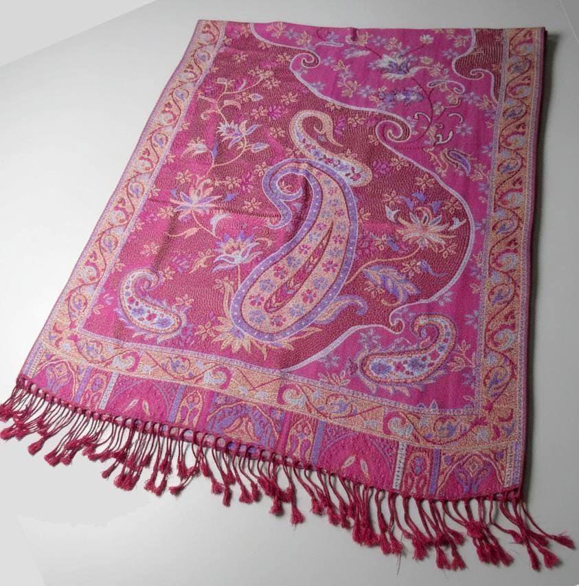 Reversible Soft Pashmina Shawl & Scarf for Women, Jacquard Brocade, Shawl, Sarong or Head Wraps