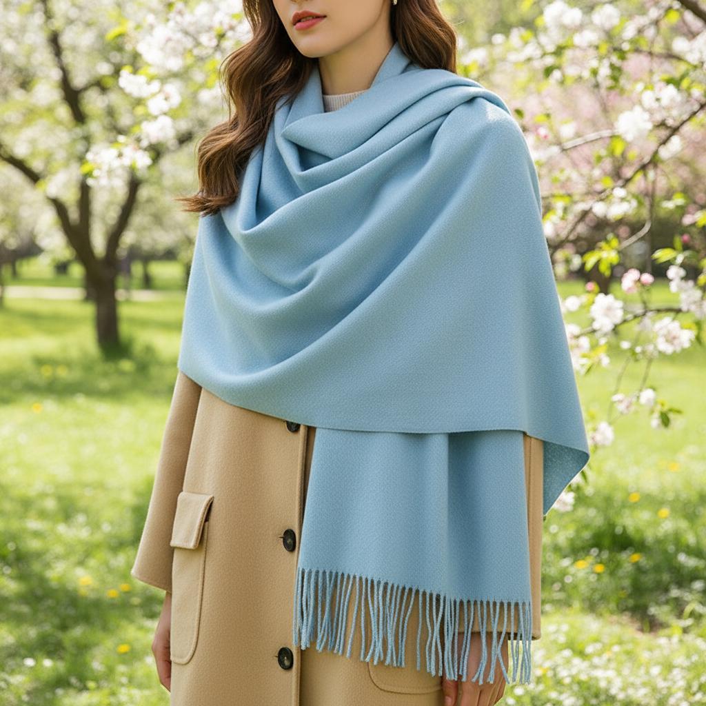 Light Blue Blanket Shawl - Thick Cashmere Wool Blend - Super Soft Wrap