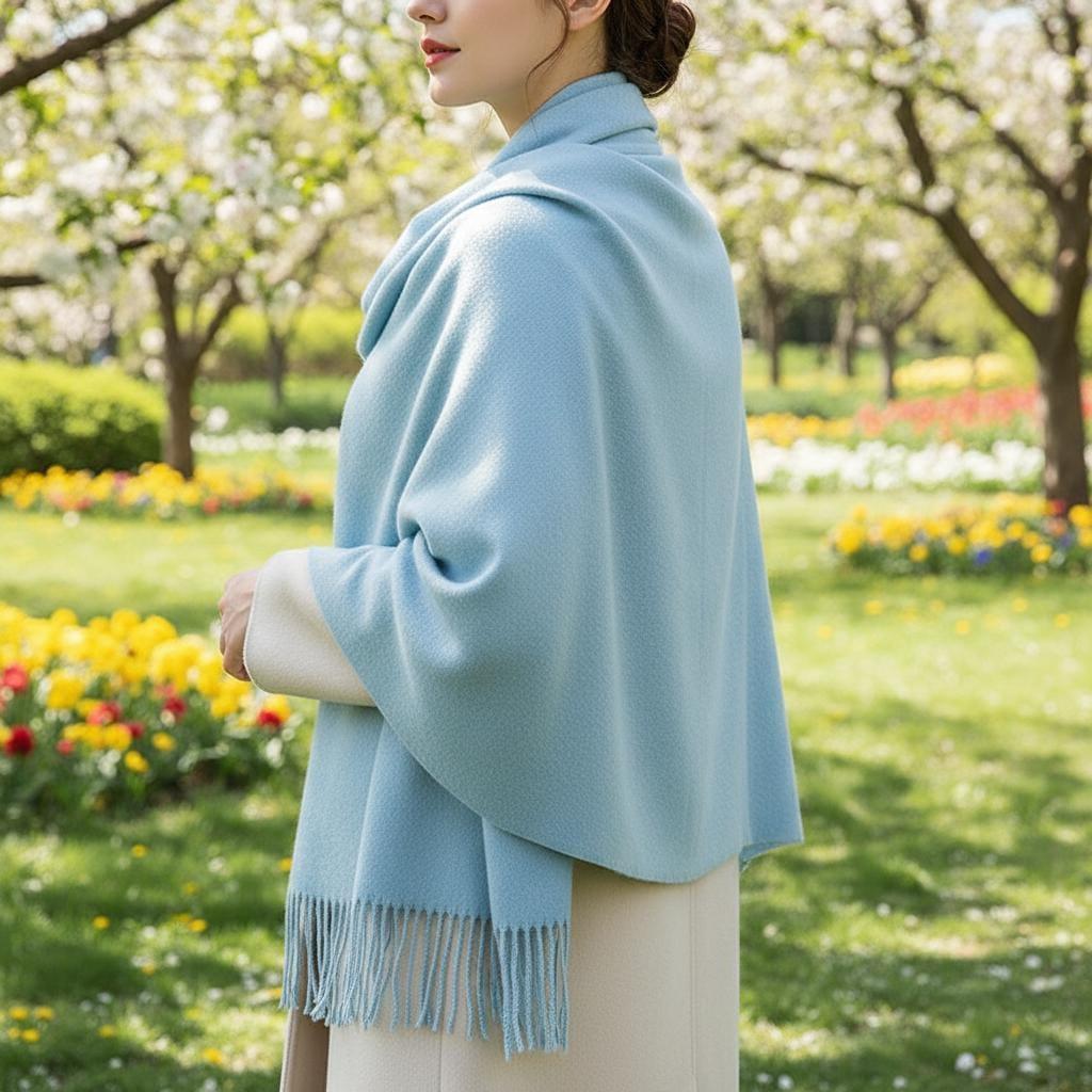 Light Blue Blanket Shawl - Thick Cashmere Wool Blend - Super Soft Wrap