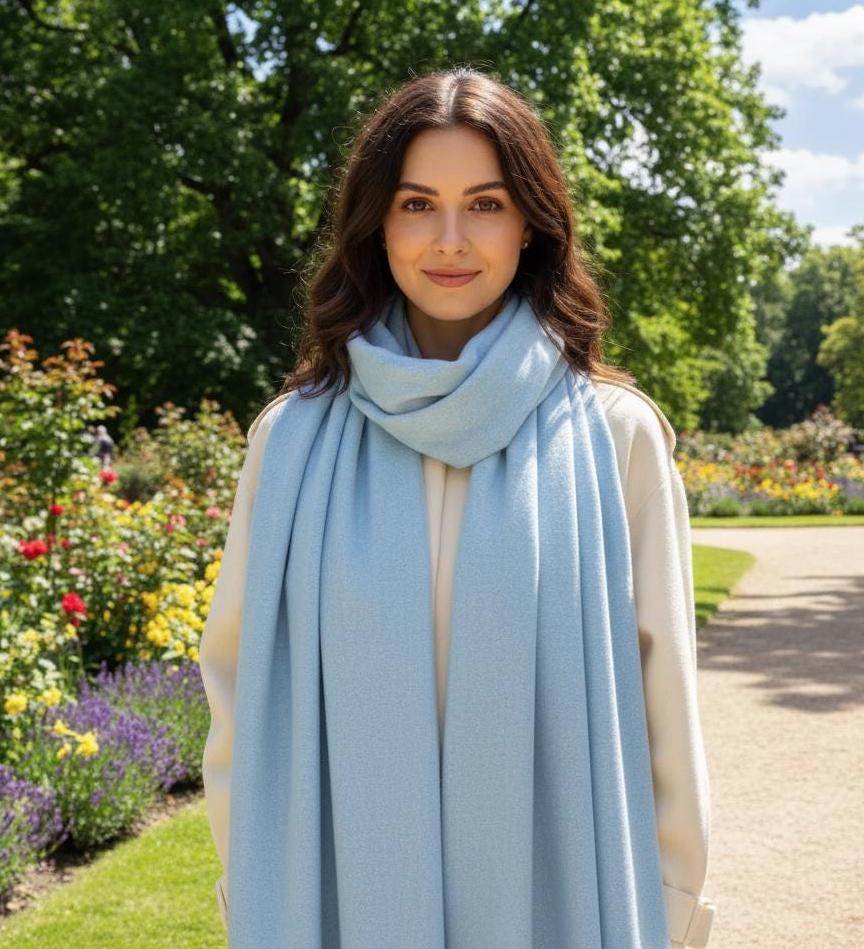 Light Blue Blanket Shawl - Thick Cashmere Wool Blend - Super Soft Wrap