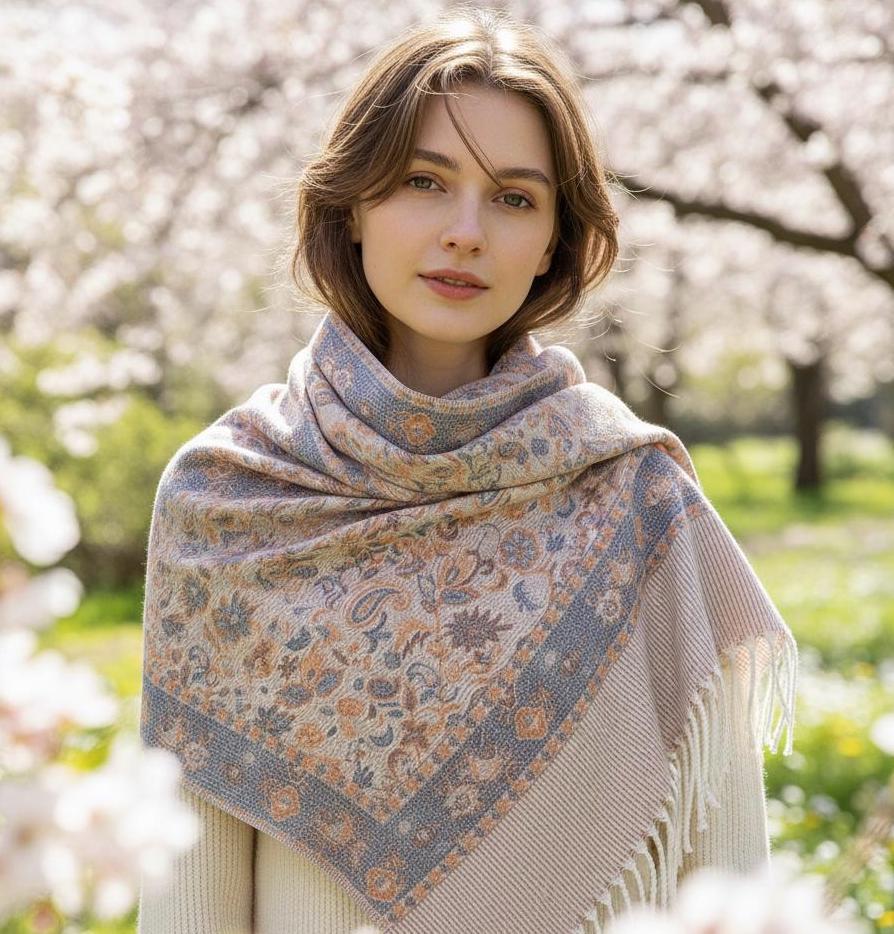 Thick Pashmina Shawl & Scarf for Women, Jacquard Brocade, Blanket Shawl, Wrap