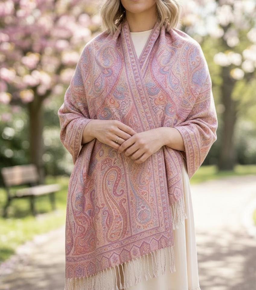 Soft Pashmina Shawl & Scarf for Women, Jacquard Brocade, Lightweight Blanket Shawl