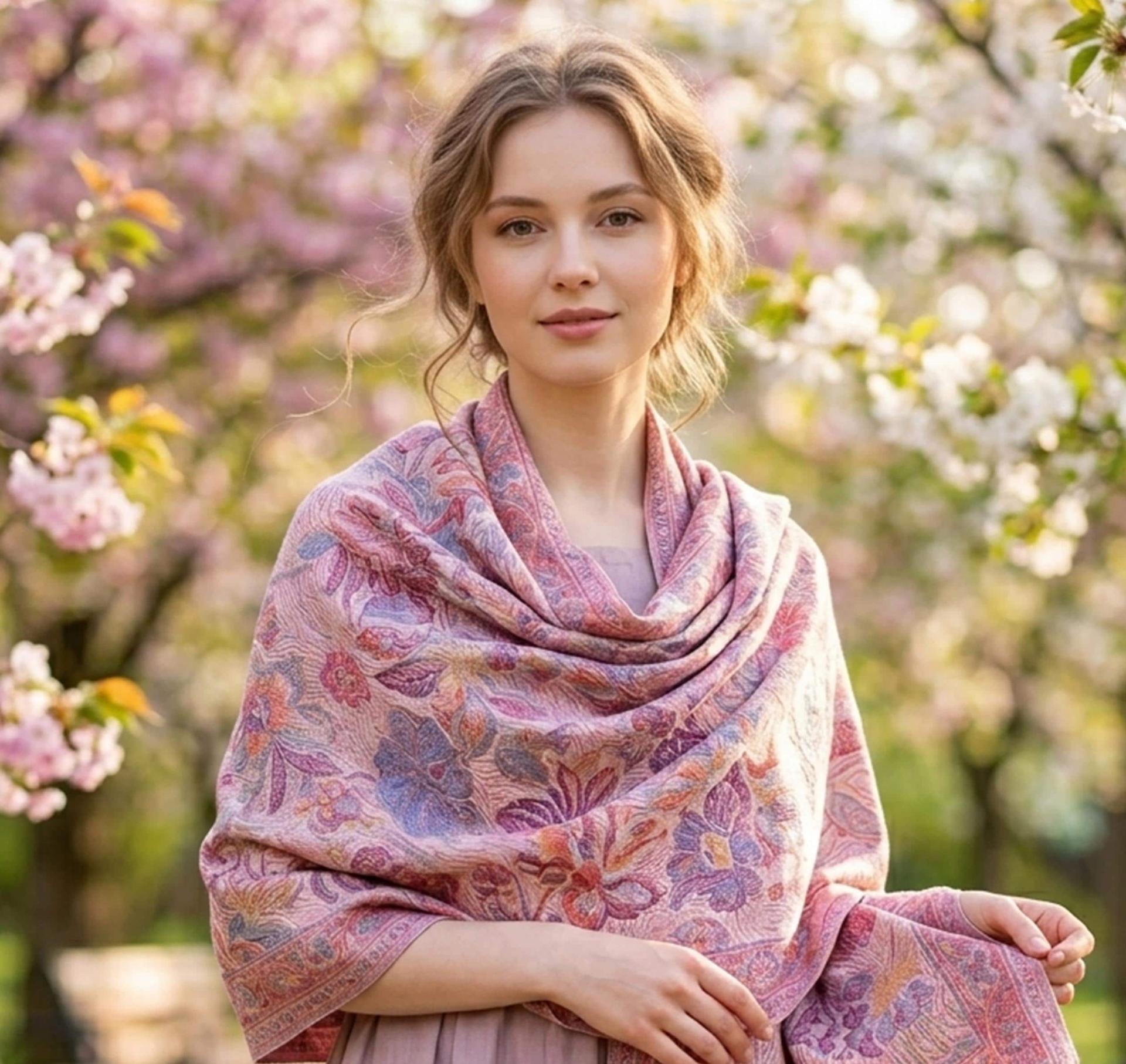 Soft Pashmina Shawl & Scarf for Women, Jacquard Brocade, Lightweight Blanket Shawl