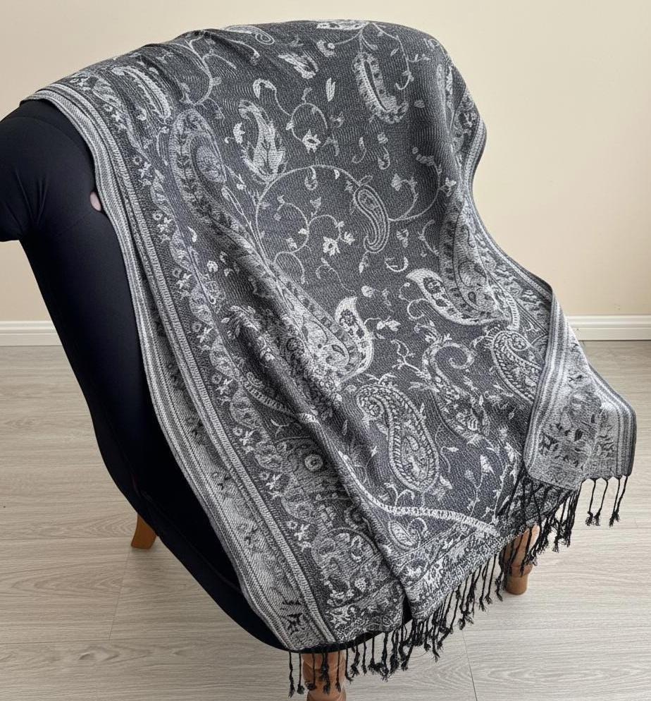 Soft Pashmina Shawl & Scarf for Women, Jacquard Brocade, Blanket Scarf, Head Wraps