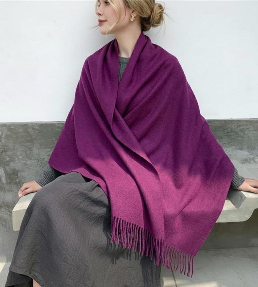 Purple Blanket Shawl - Thick Cashmere Wool Blend - Super Soft Wrap