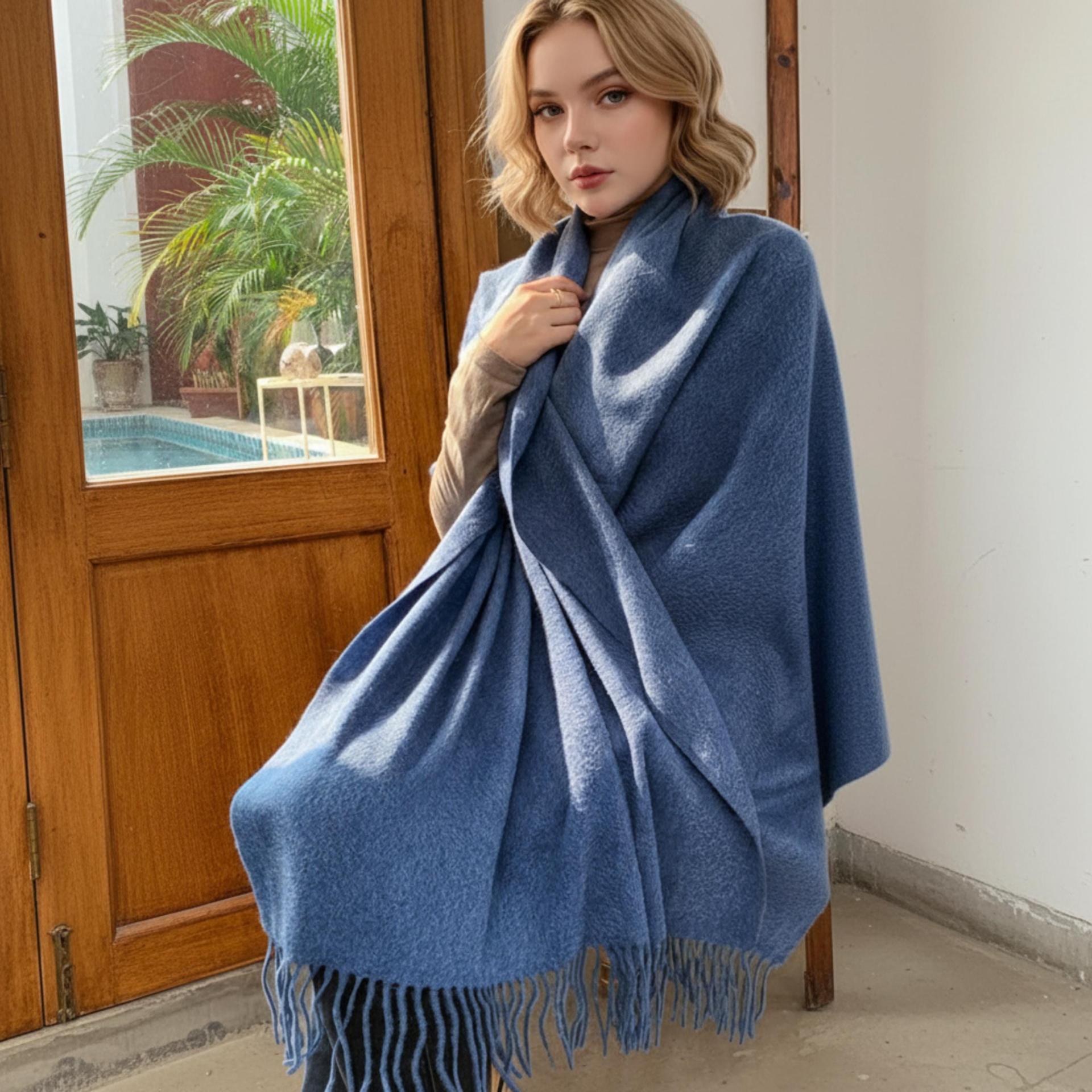 Denim Blue Blanket Shawl - Super Soft Pashmina Wide Scarf