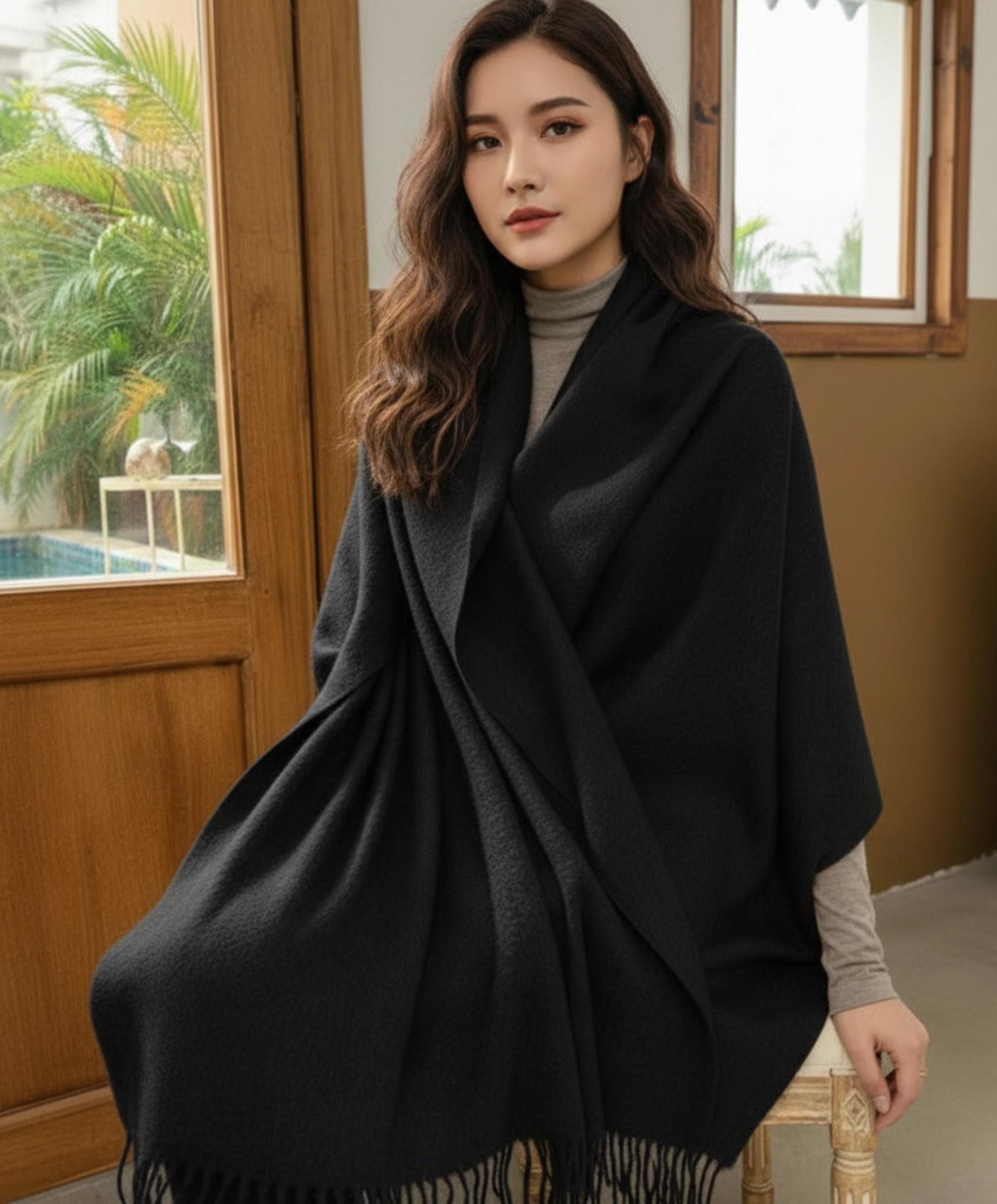 Black Blanket Scarf and Shawl - Super Soft Pashmina Wide Scarf