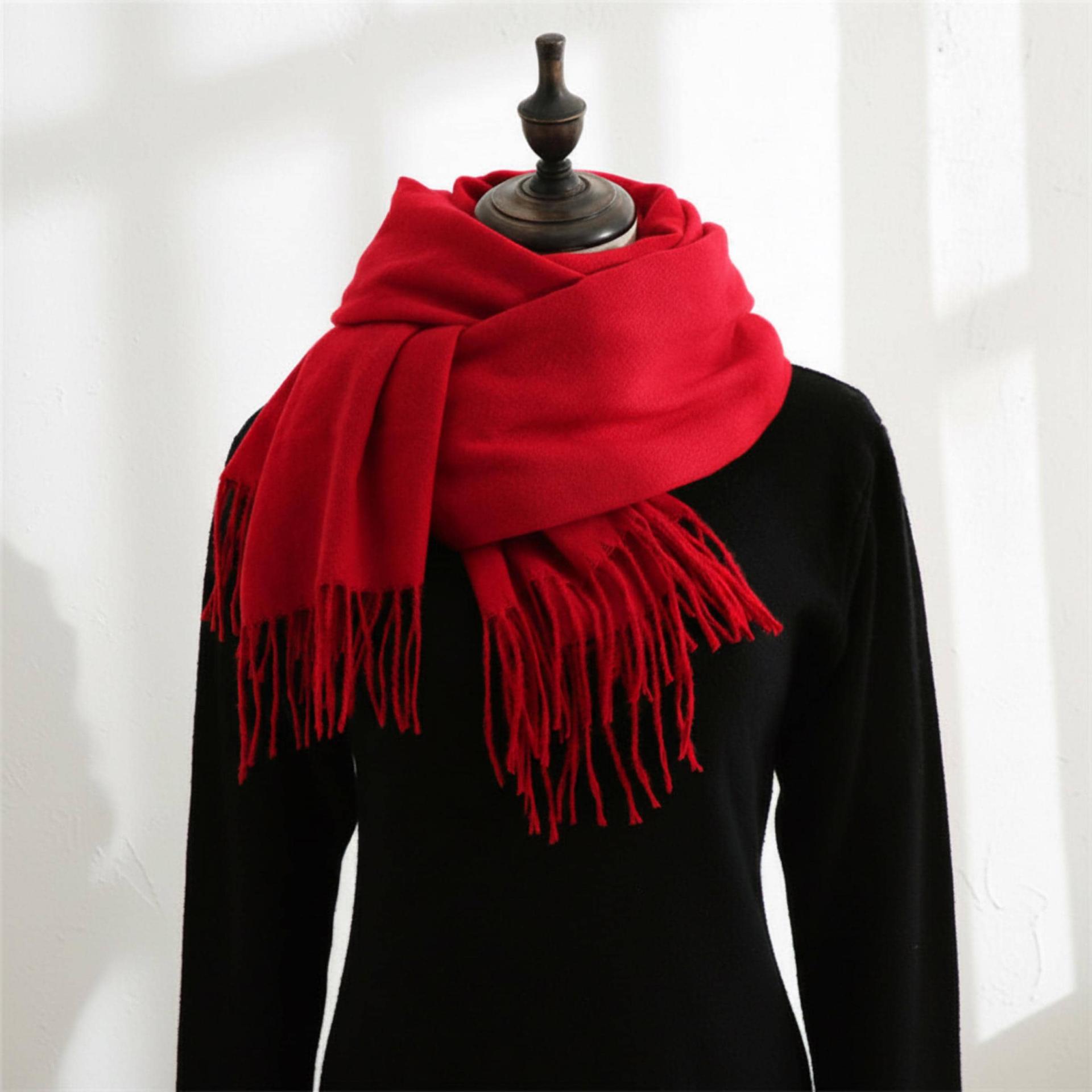 Red Pashmina, Blanket Shawl - Lightweight Wide Scarf and Wrap