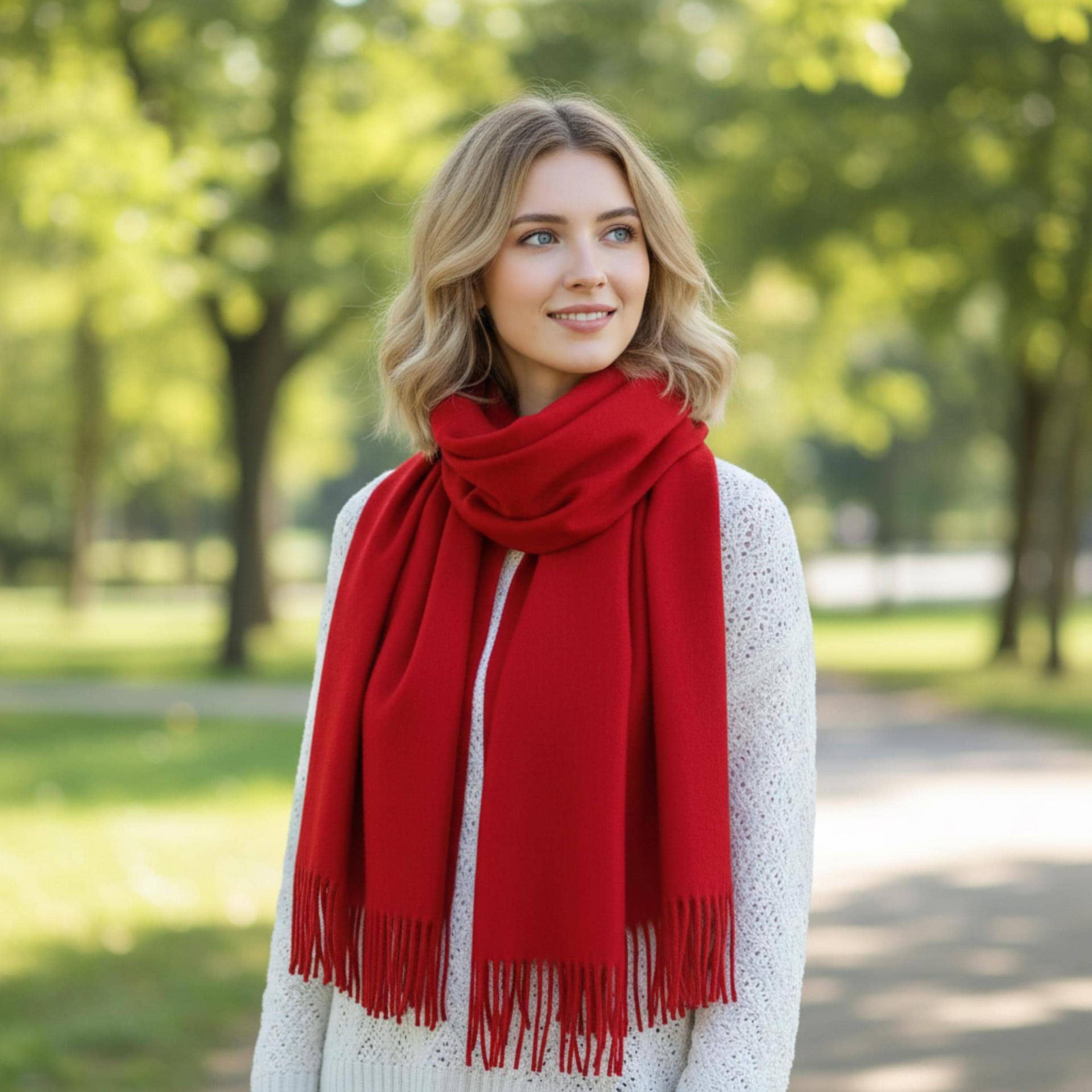 Red Pashmina, Blanket Shawl - Lightweight Wide Scarf and Wrap