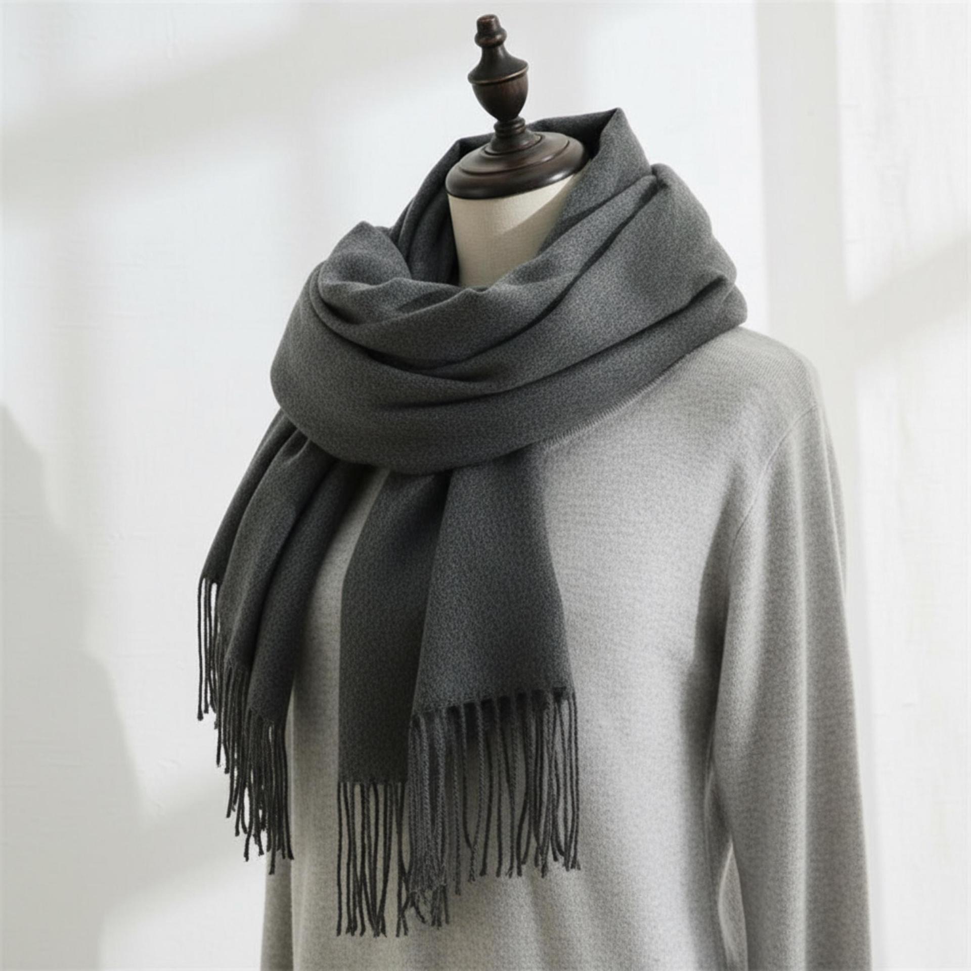 Dark Grey Pashmina, Blanket Shawl - Lightweight Wide Scarf and Wrap