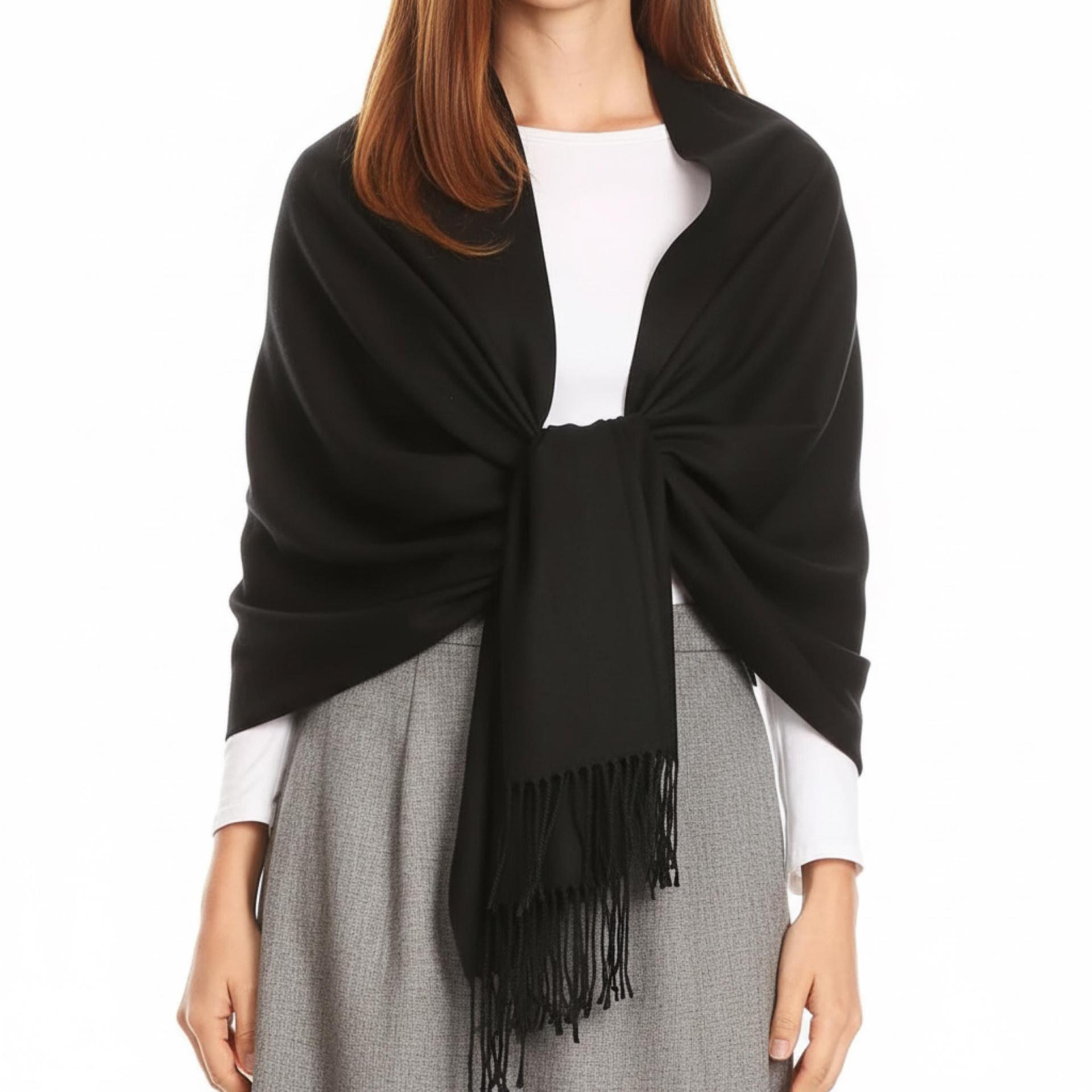 Black Pashmina, Blanket Shawl - Lightweight Wide Scarf and Wrap