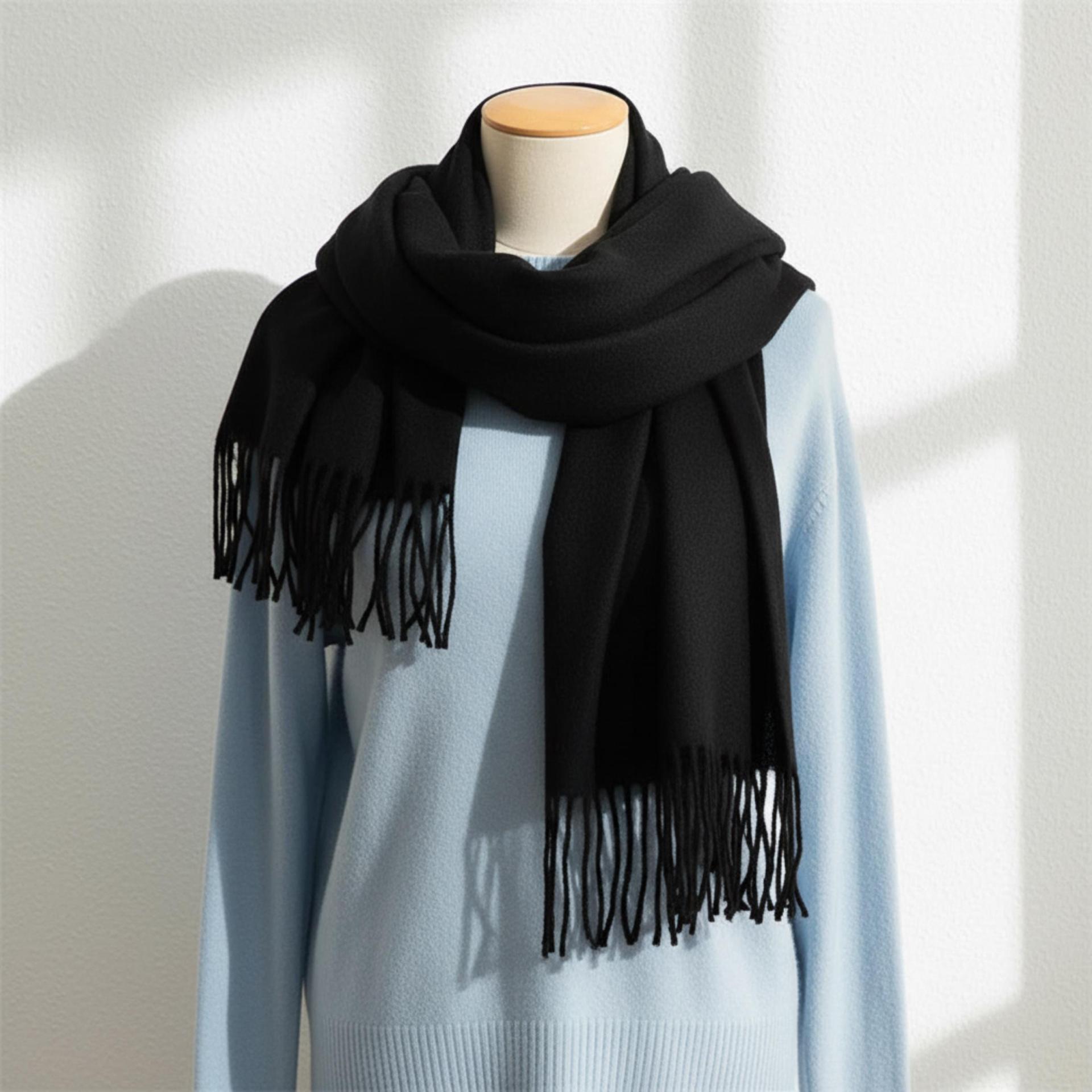 Black Pashmina, Blanket Shawl - Lightweight Wide Scarf and Wrap