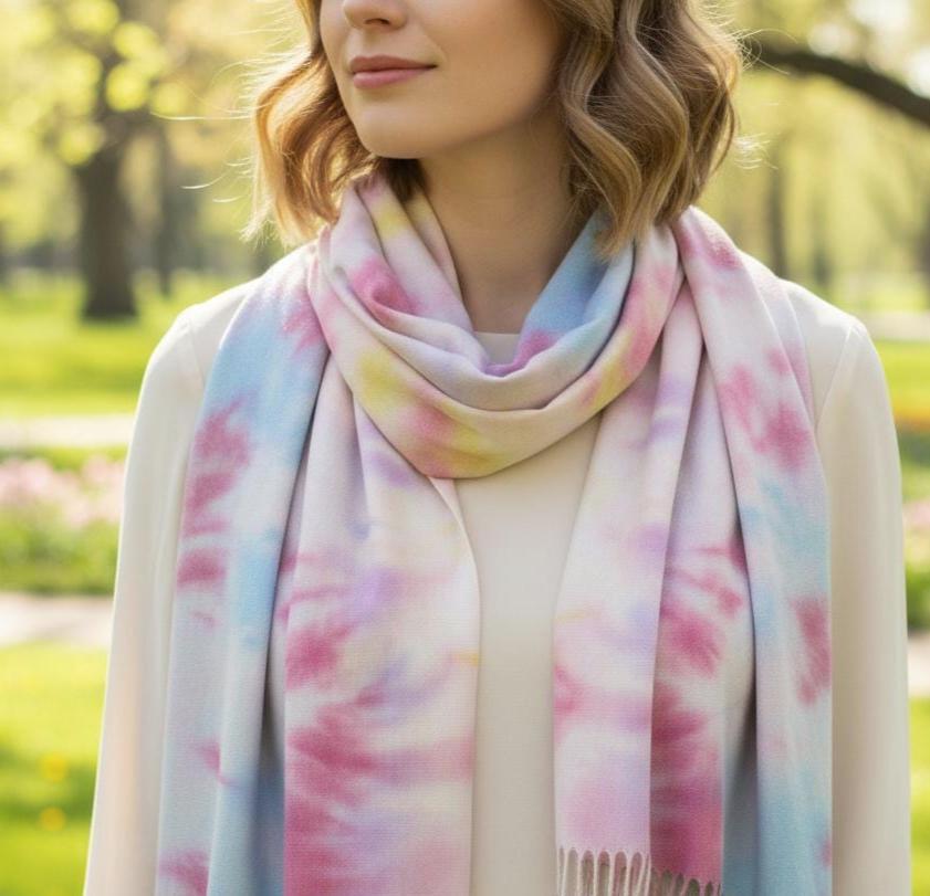 Hand Dyed Tie Dye Pashmina, Blanket Shawl, Wide Scarf, Head Wrap - Rayon Shawl