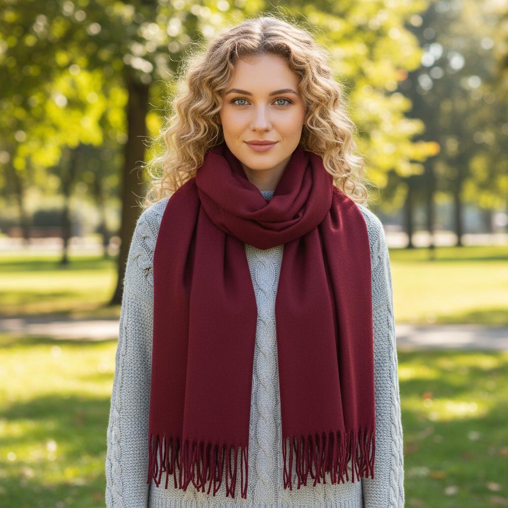 Wine Blanket Shawl - Thick Cashmere Wool Blend - Super Soft Wrap