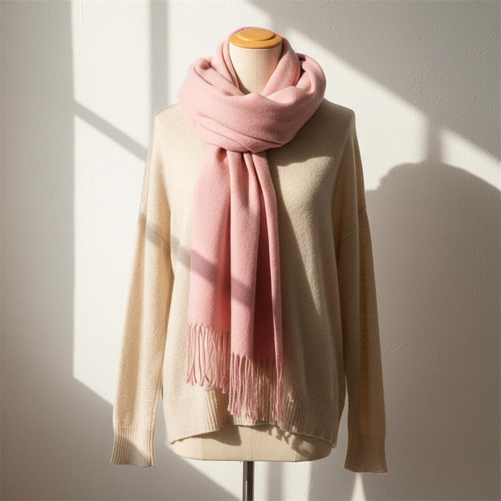 Pink Blanket Shawl - Thick Cashmere Wool Blend - Super Soft Wrap