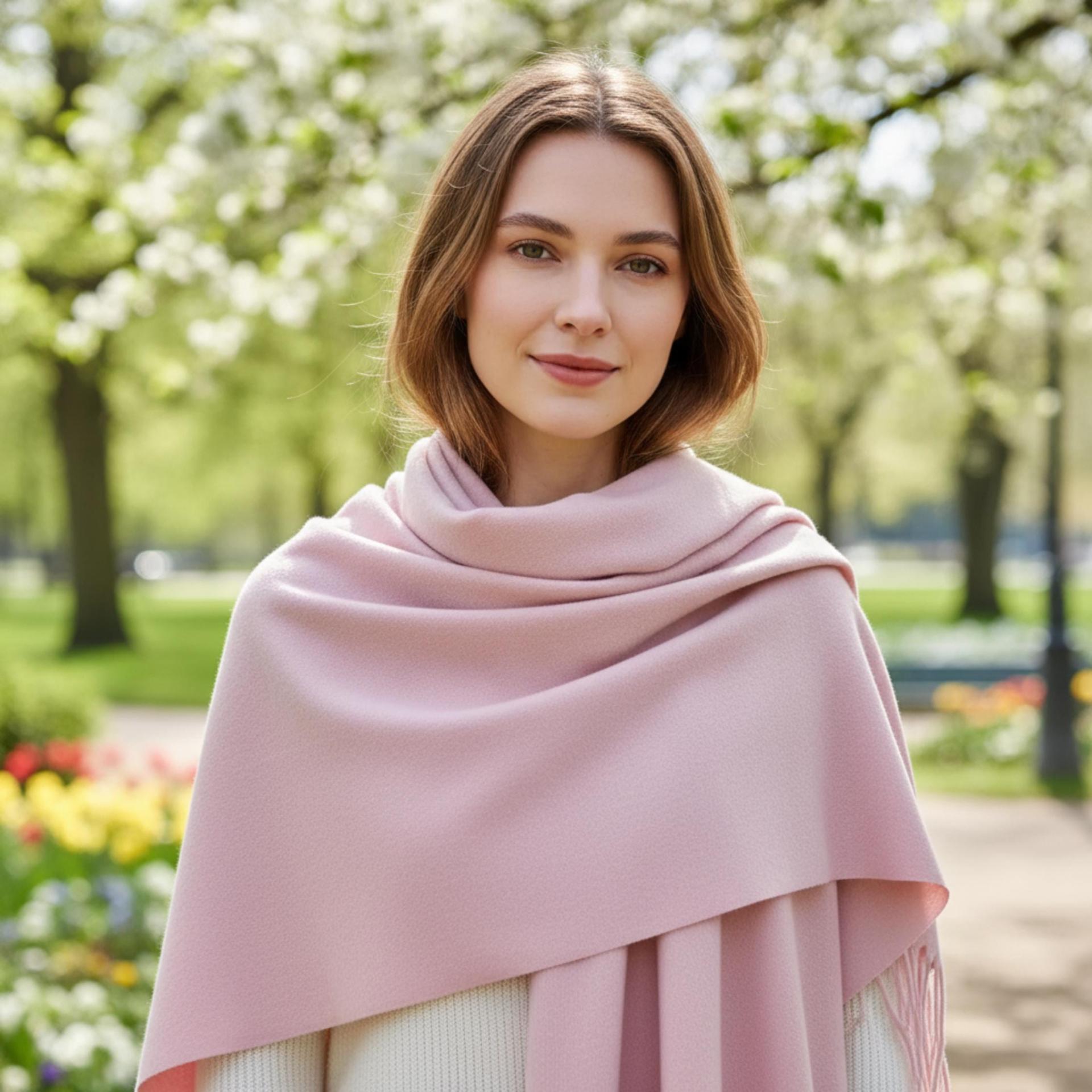 Pink Blanket Shawl - Thick Cashmere Wool Blend - Super Soft Wrap
