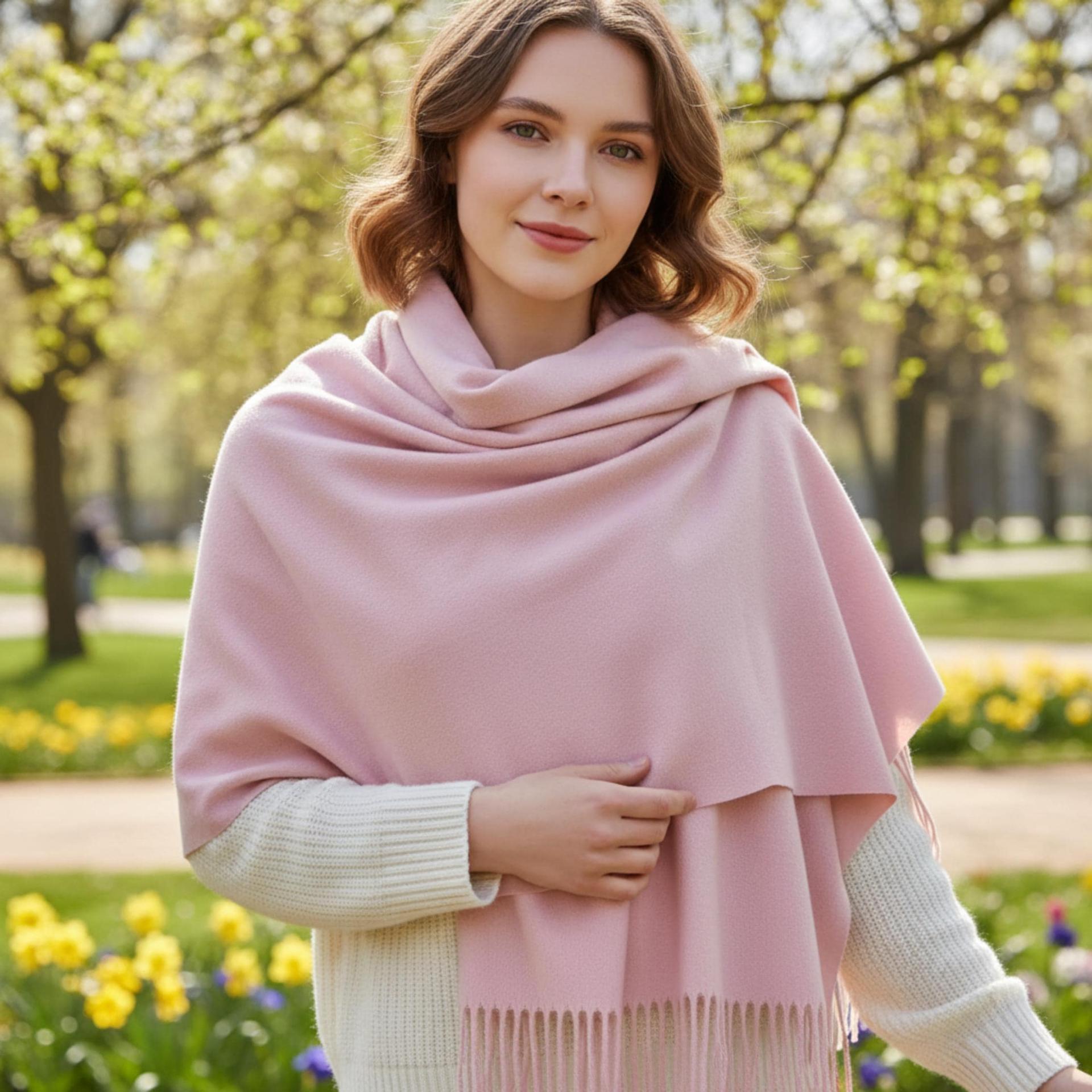 Pink Blanket Shawl - Thick Cashmere Wool Blend - Super Soft Wrap
