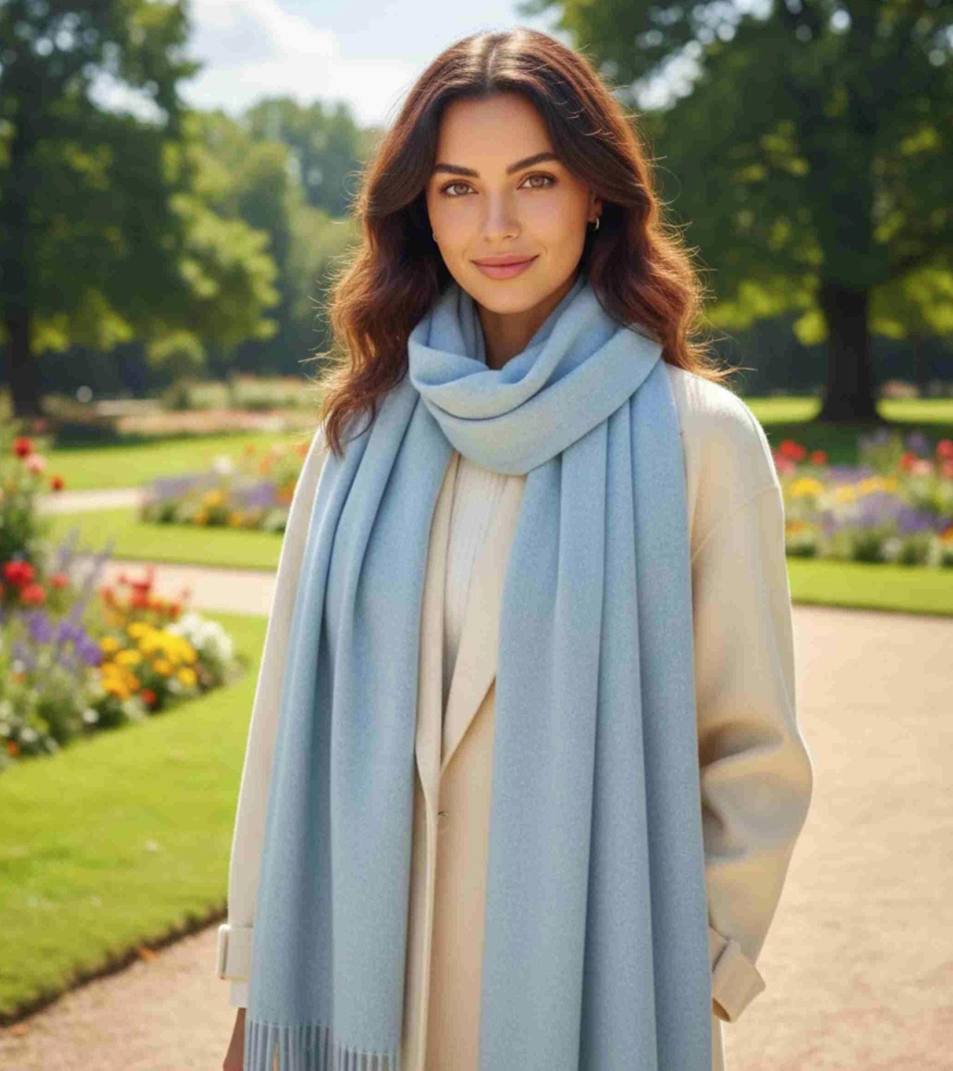 Light Blue Blanket Shawl - Thick Cashmere Wool Blend - Super Soft Wrap