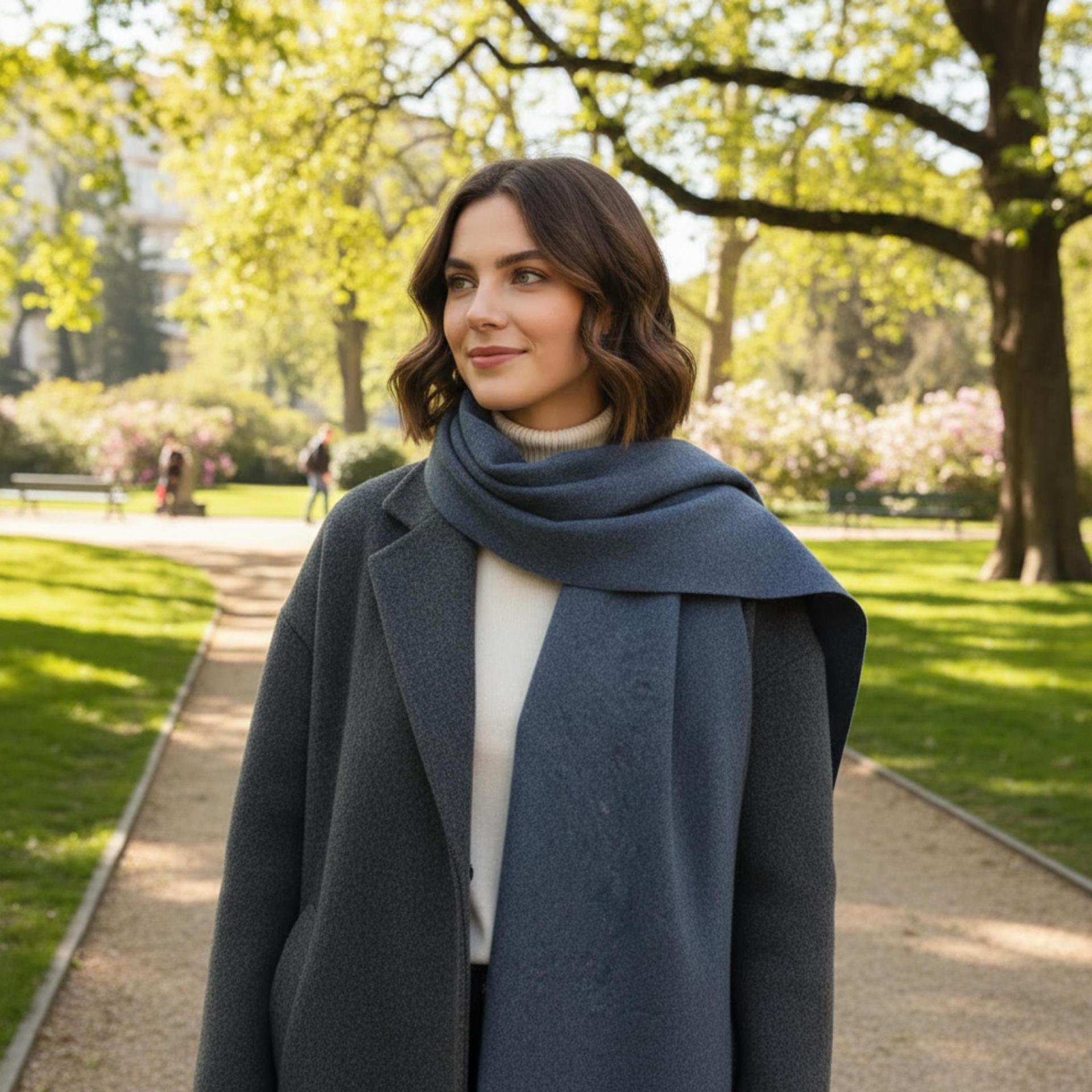 Heather Navy Blanket Shawl - Thick Wide Scarf - Super Soft Wrap