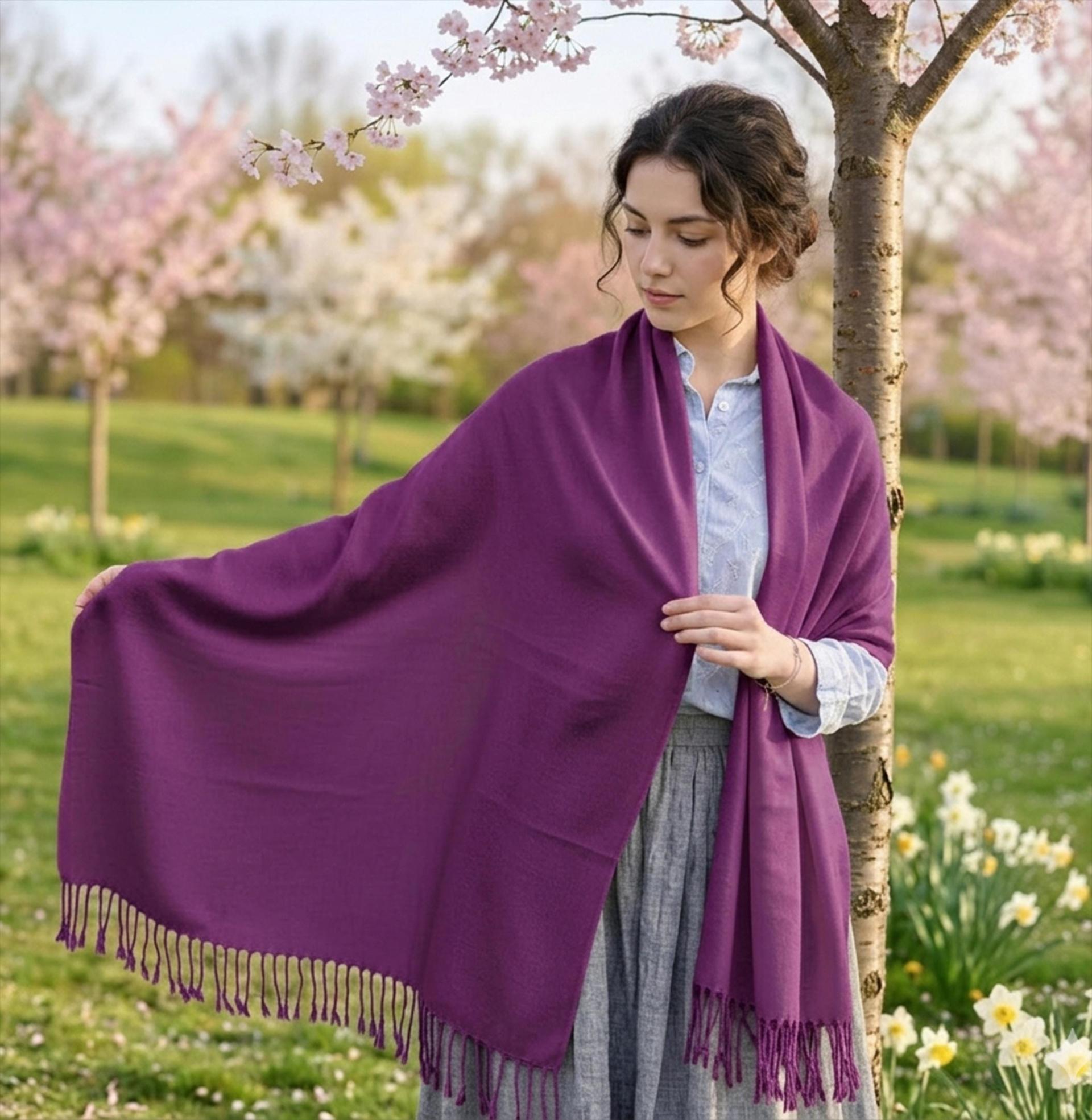 Purple Blanket Shawl - Thick Cashmere Wool Blend - Super Soft Wrap