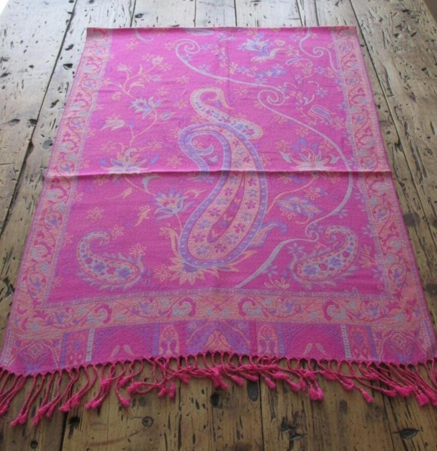 Reversible Soft Pashmina Shawl & Scarf for Women, Jacquard Brocade, Shawl, Sarong or Head Wraps