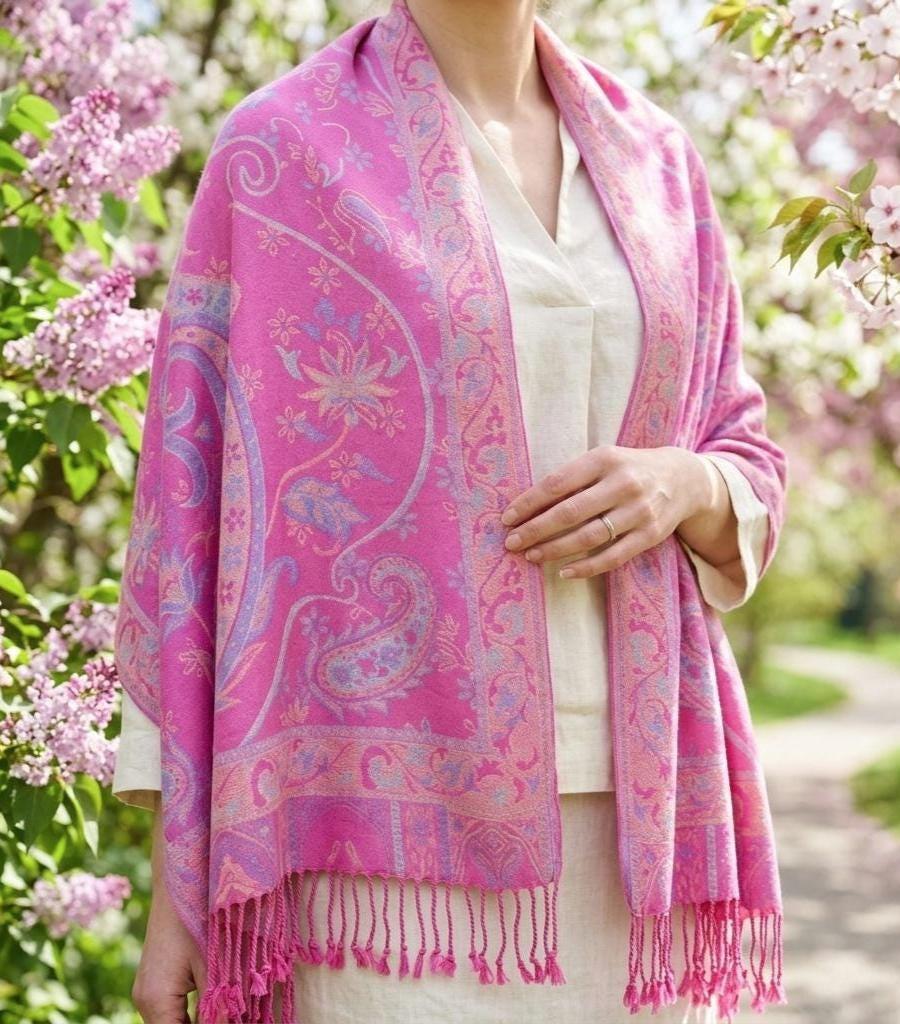Reversible Soft Pashmina Shawl & Scarf for Women, Jacquard Brocade, Shawl, Sarong or Head Wraps