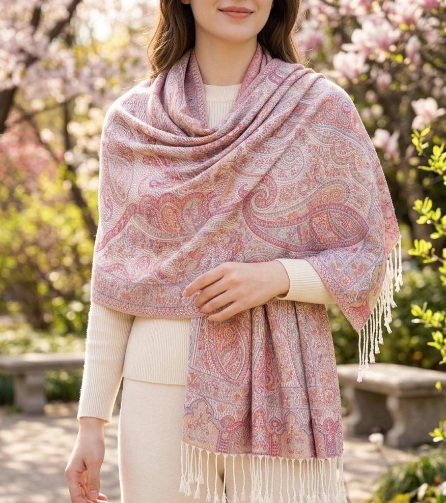 Soft Pashmina Shawl & Scarf for Women, Jacquard Brocade, Shawl, Sarong or Head Wraps