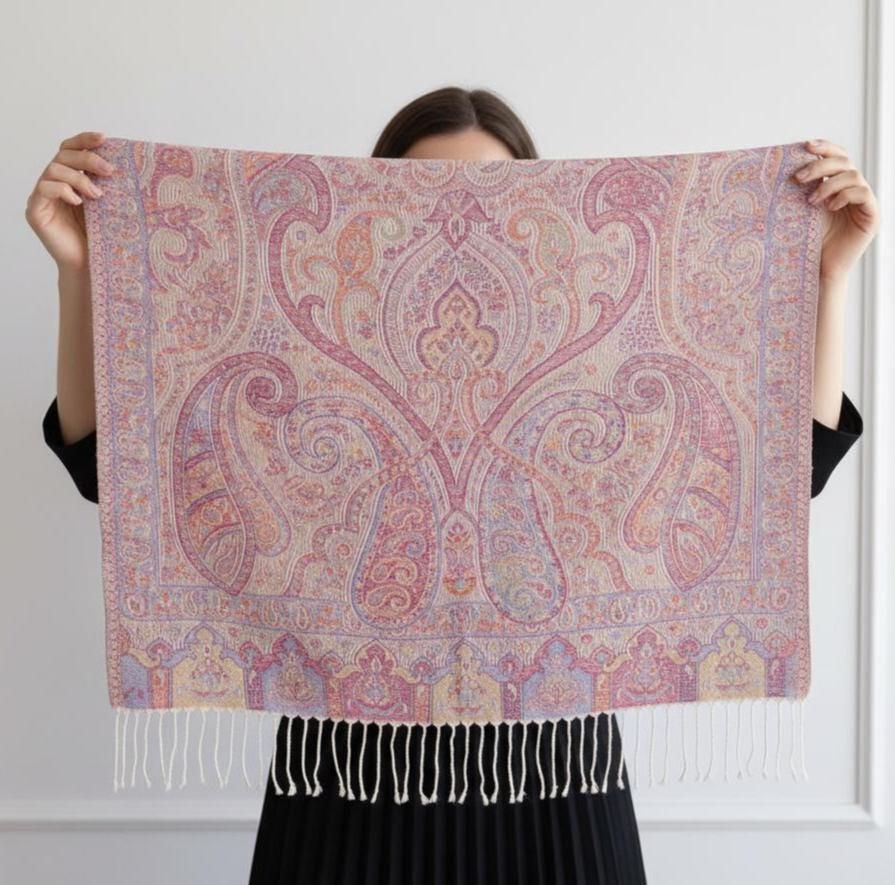 Soft Pashmina Shawl & Scarf for Women, Jacquard Brocade, Shawl, Sarong or Head Wraps