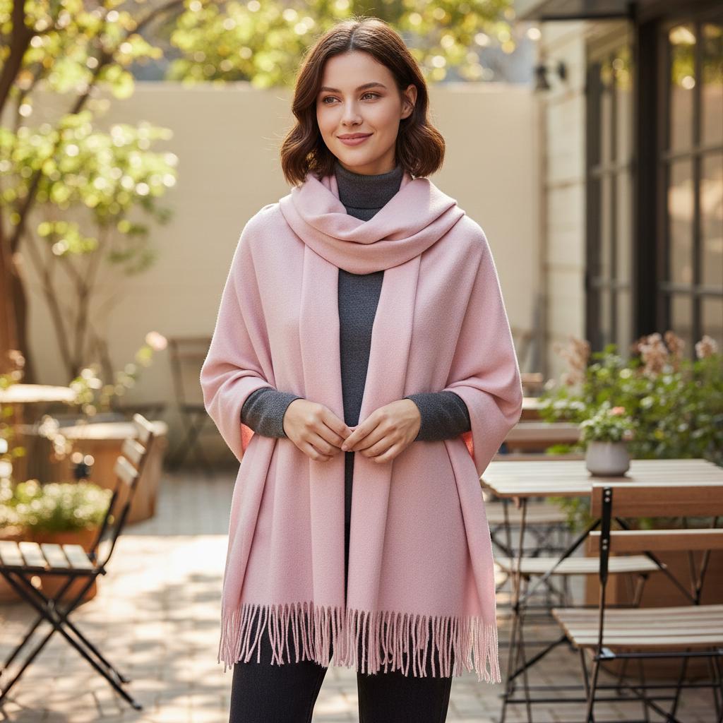 Pink Blanket Shawl - Thick Cashmere Wool Blend - Super Soft Wrap