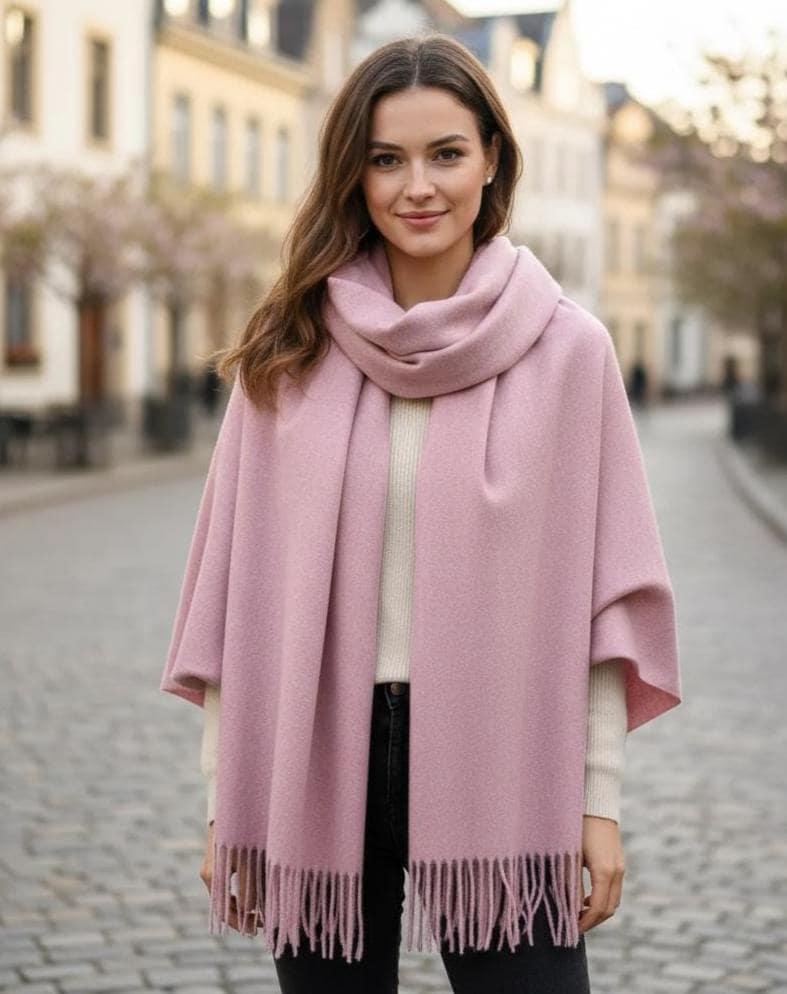Pink Blanket Shawl - Thick Cashmere Wool Blend - Super Soft Wrap