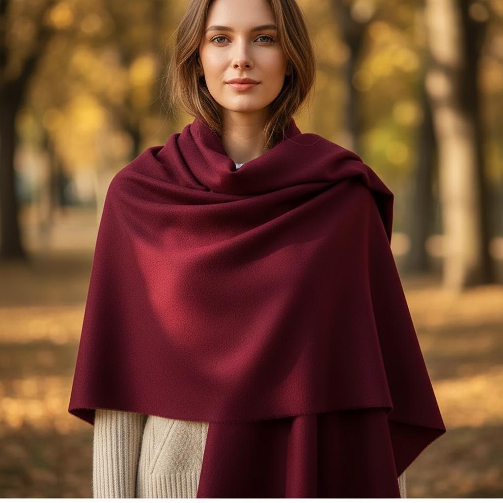 Wine Blanket Shawl - Thick Cashmere Wool Blend - Super Soft Wrap