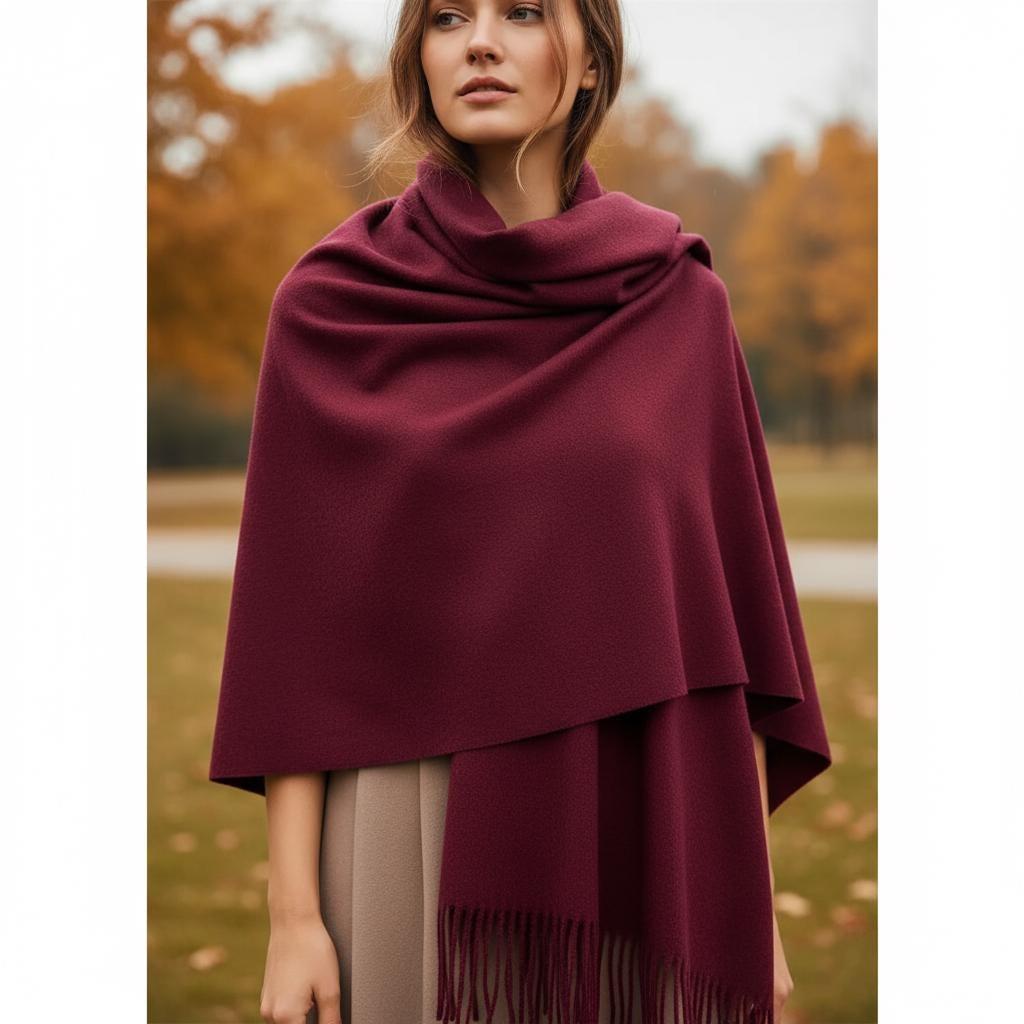Wine Blanket Shawl - Thick Cashmere Wool Blend - Super Soft Wrap