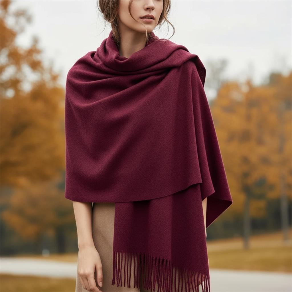 Wine Blanket Shawl - Thick Cashmere Wool Blend - Super Soft Wrap