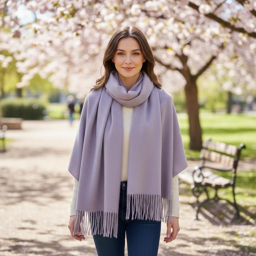 Lilac Blanket Shawl - Thick Cashmere Wool Blend - Super Soft Wrap